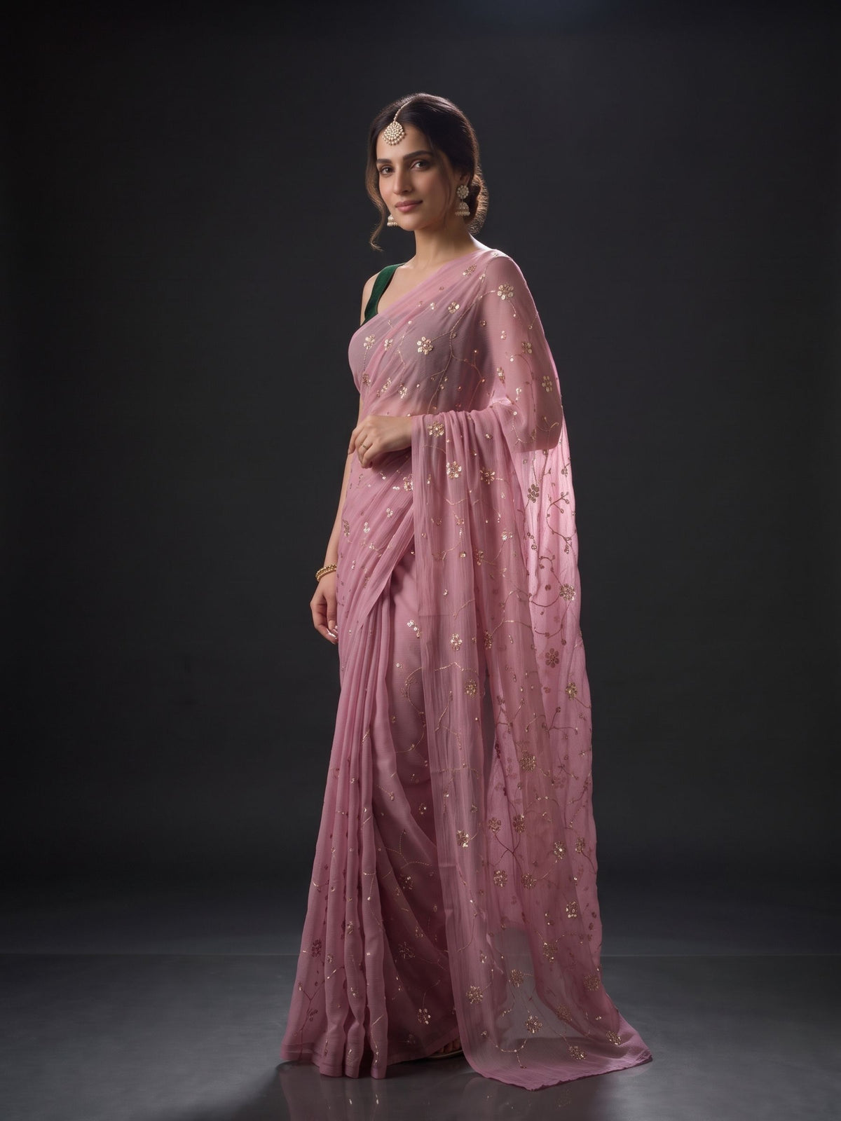 Socialite - Old Rose Sequin Chiffon Partywear Saree