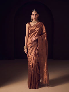Devina - Plain Gold Handloom Tissue Saree