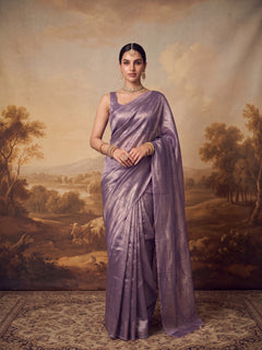 Tarini - Plain Purple Handloom Tissue Saree