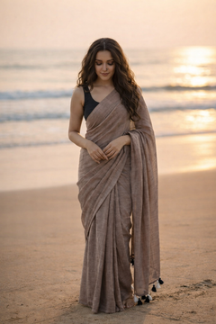 Toasted Almond - Plain Taupe Brown Mul Cotton Saree
