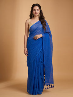 Blue De France - Blue Sequin Saree