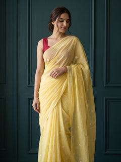 Naples - Yellow Floral Original Dhakai Jamdani Saree