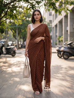 Dot Theory - Chocolate Brown Polka Dot Modal Cotton Saree