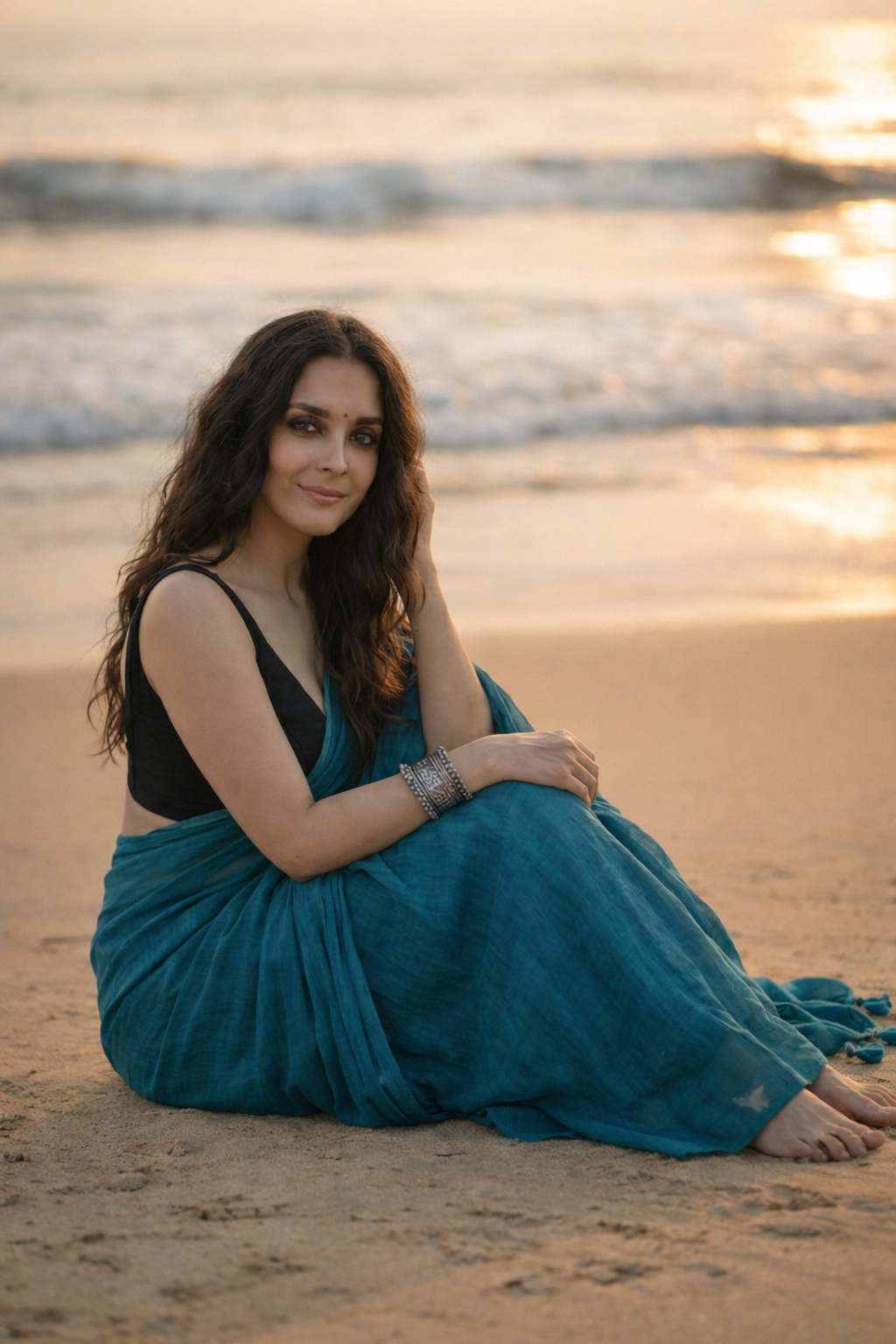 Forest Fantasy - Plain Green Mul Cotton Saree