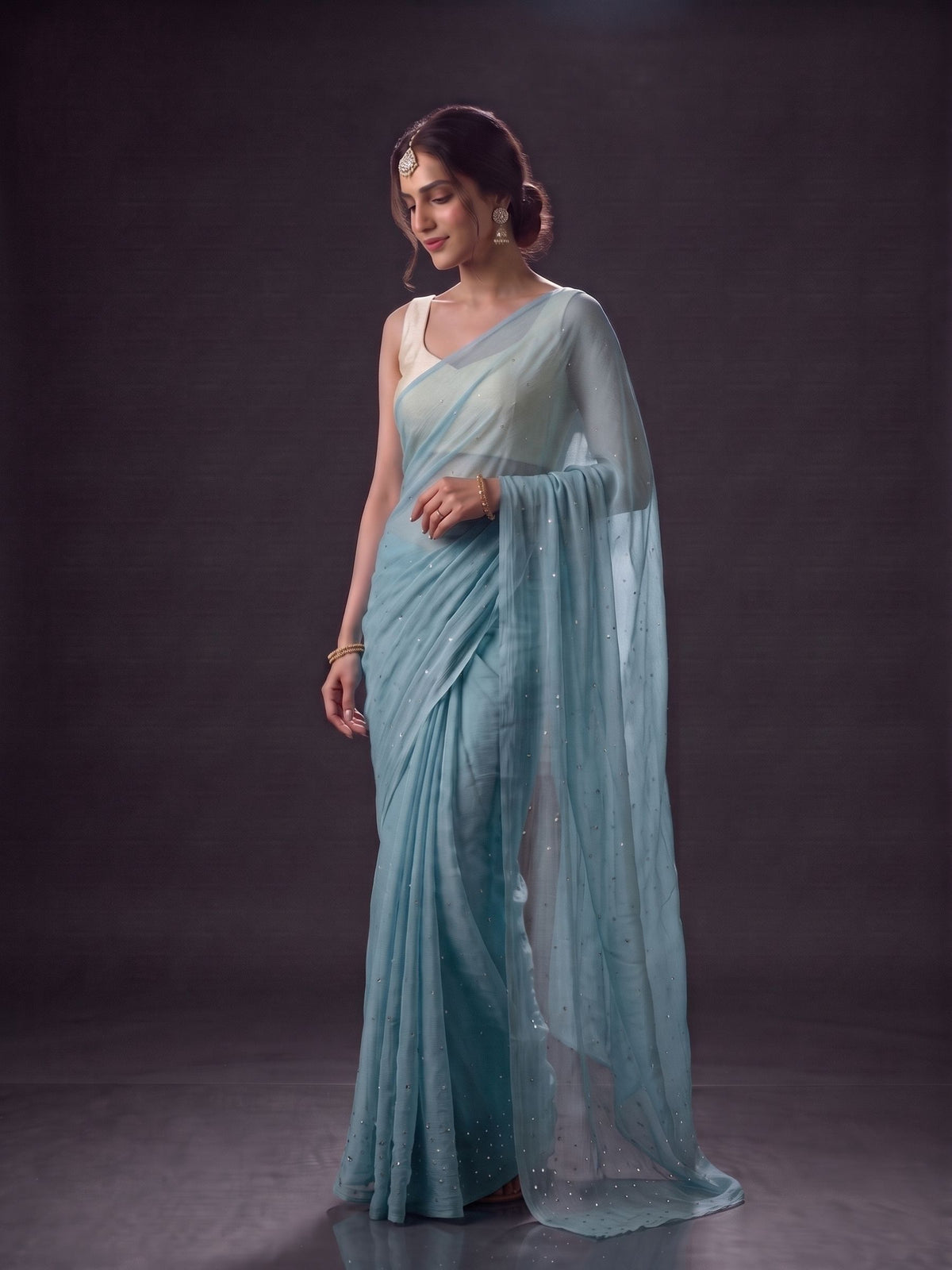 Curtain Call - Blue Mukaish Work Chiffon Partywear Saree