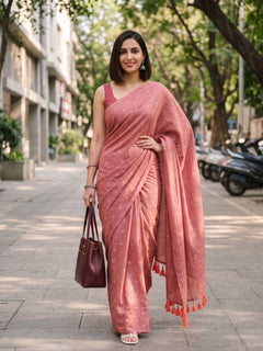 Vintage Speckle - Dusty Rose Pink Polka Dot Modal Cotton Saree