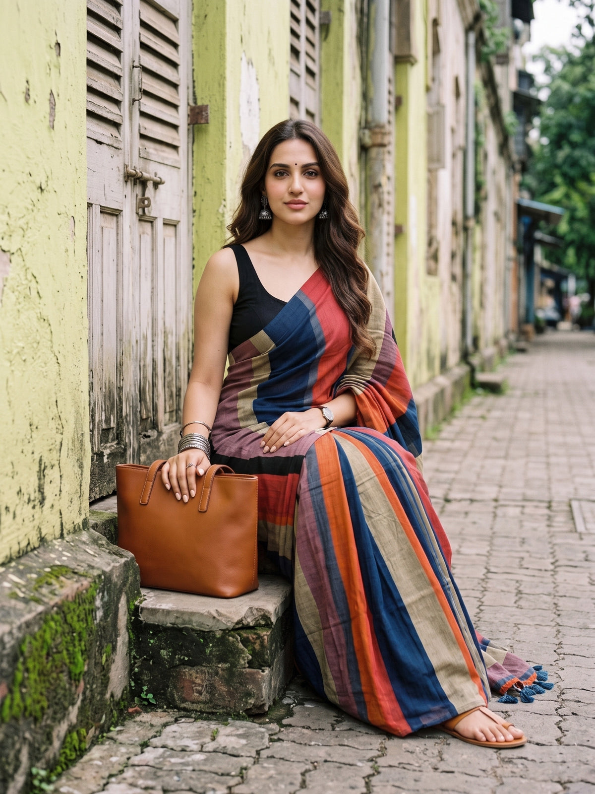 Urban Tide multicolour colourblock acrylic cotton saree, photo 5