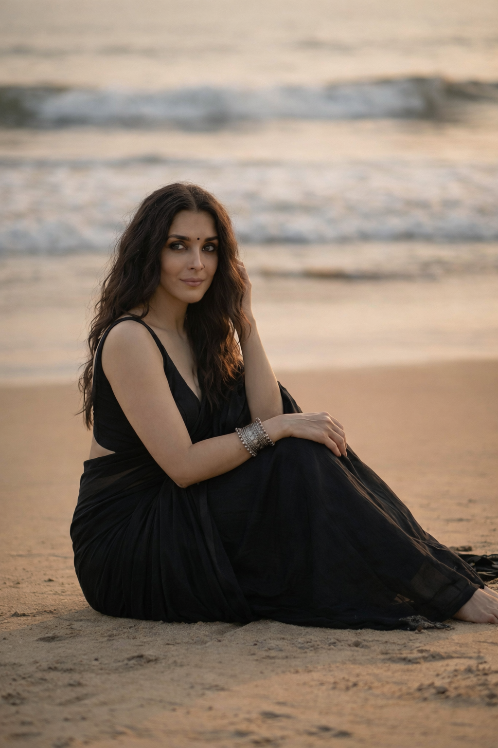 After Dark - Plain Black Mul Cotton Saree