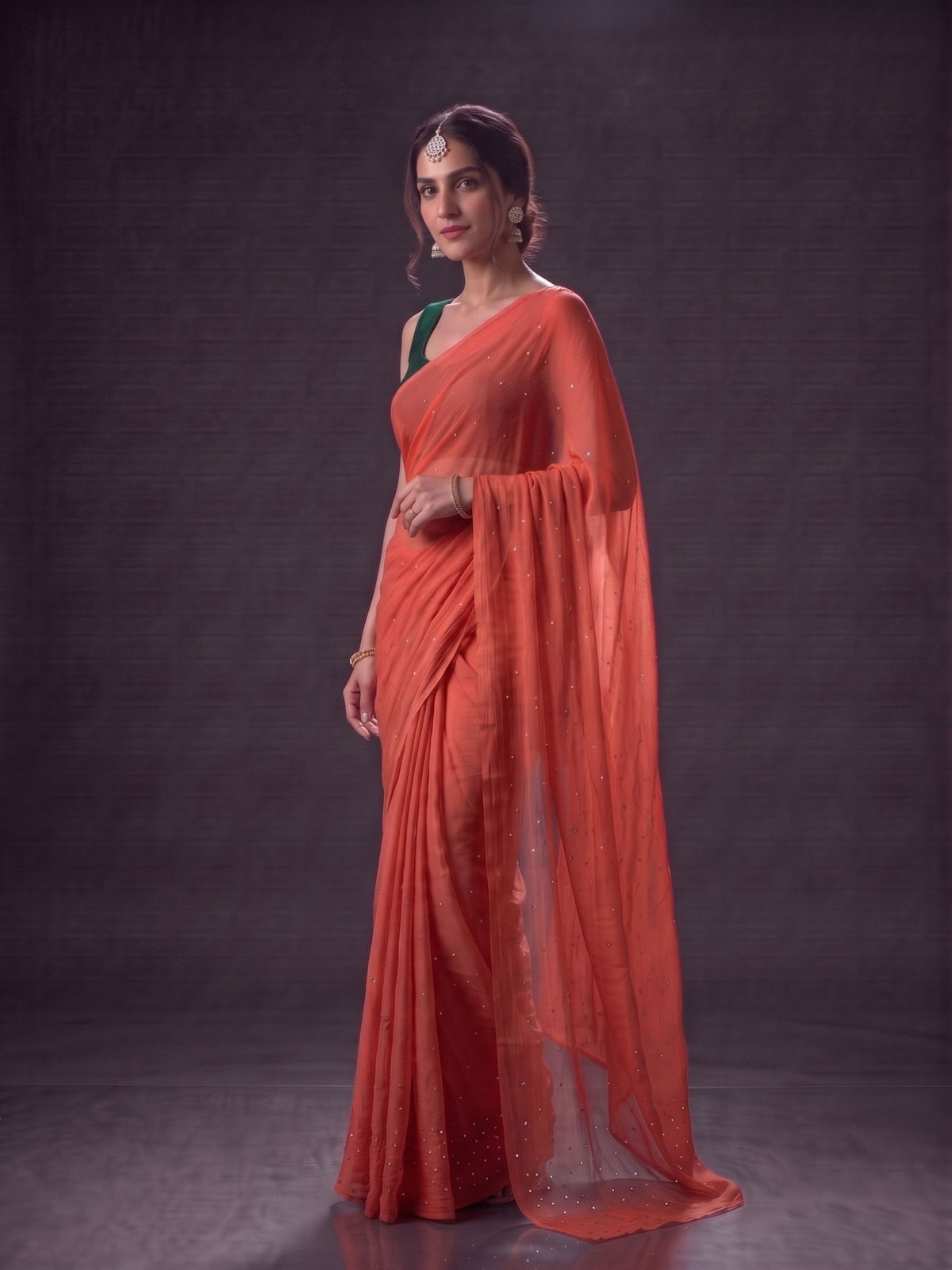 Encore - Coral Mukaish Work Chiffon Partywear Saree