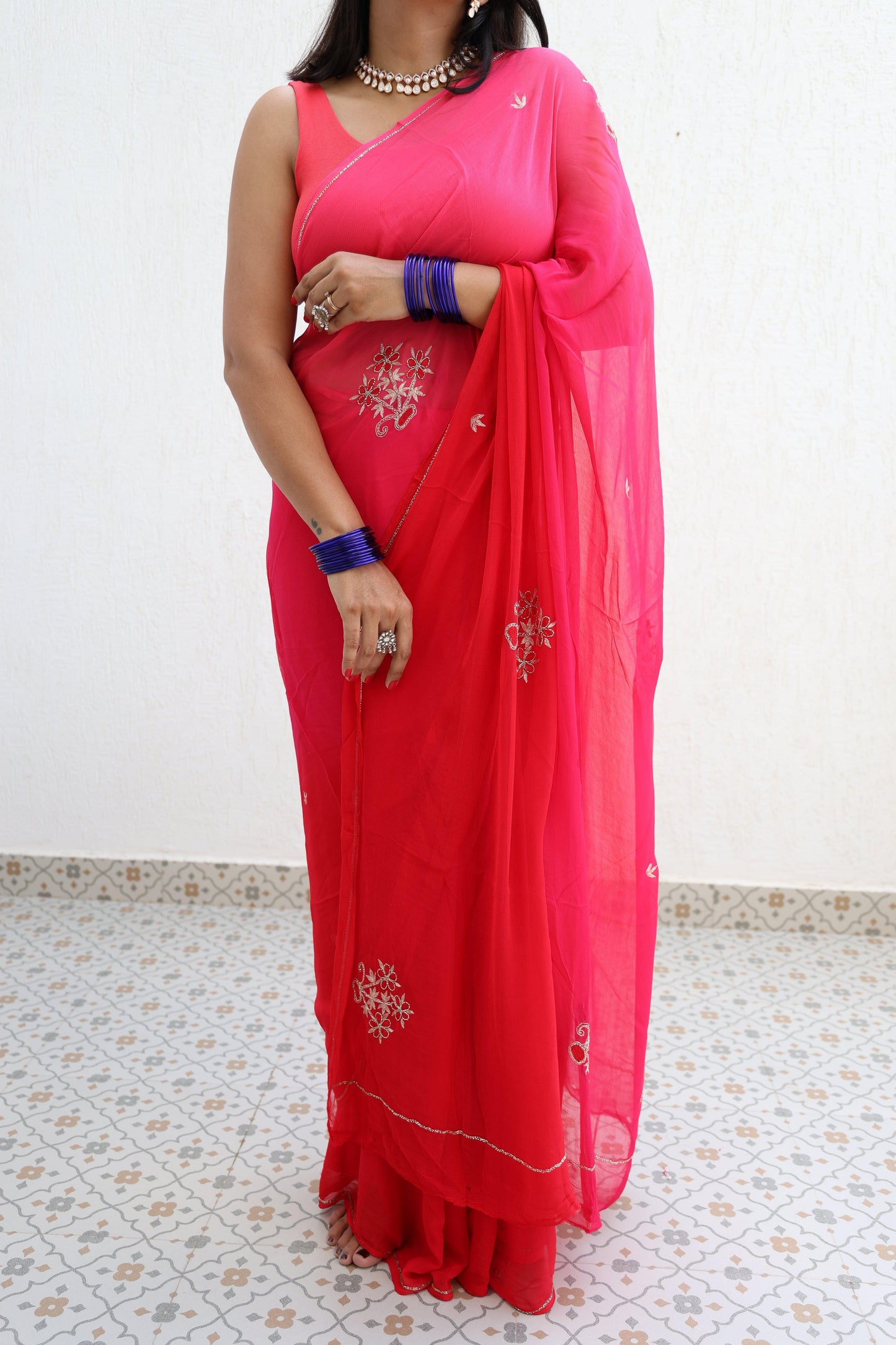 Pehla Pyaar Pure Handembroidered Chiffon Saree