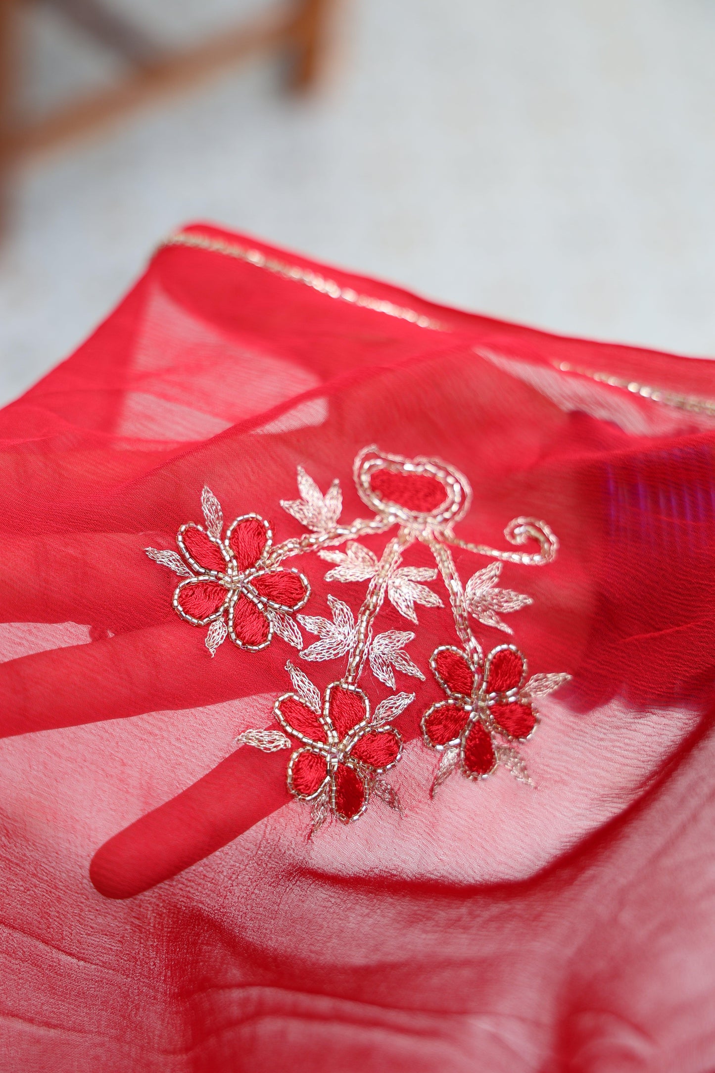 Pehla Pyaar Pure Handembroidered Chiffon Saree