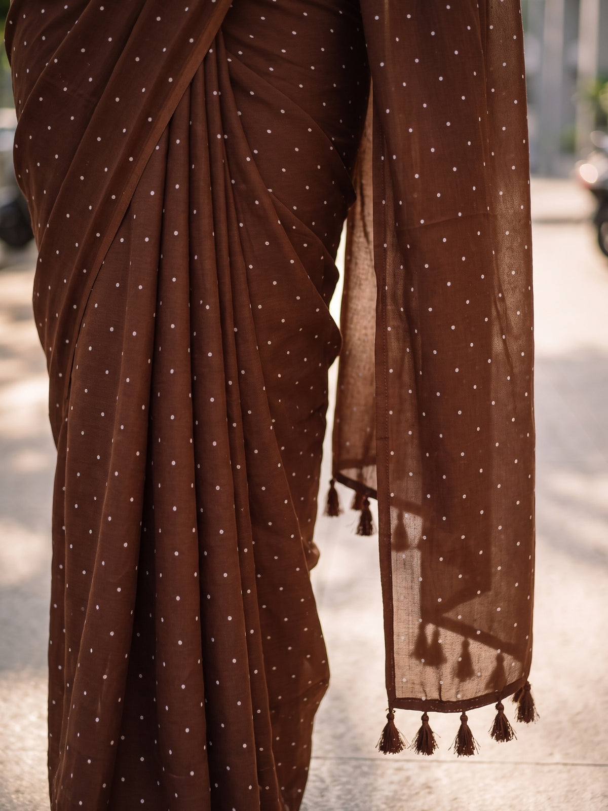 Dot Theory chocolate brown polka dot modal cotton saree, photo 6