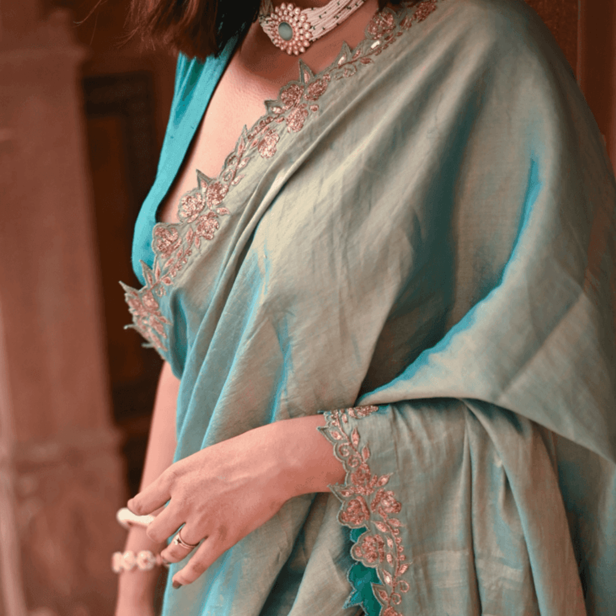Firoza Handembroidered Saree