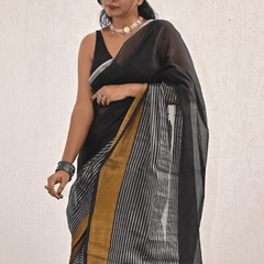 Gilded - Black and Gold Handloom Tissue Saree
