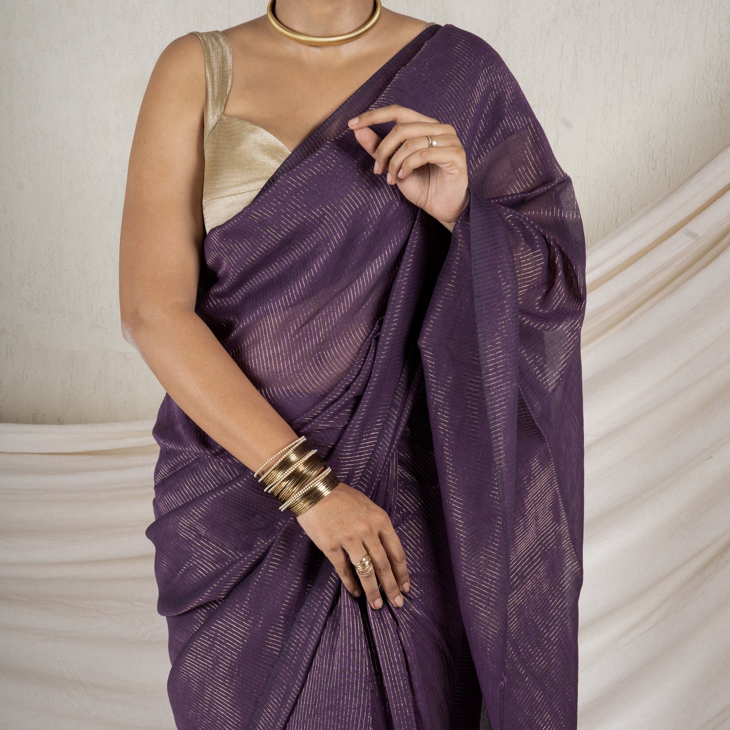 Merlot Gold Mul Saree