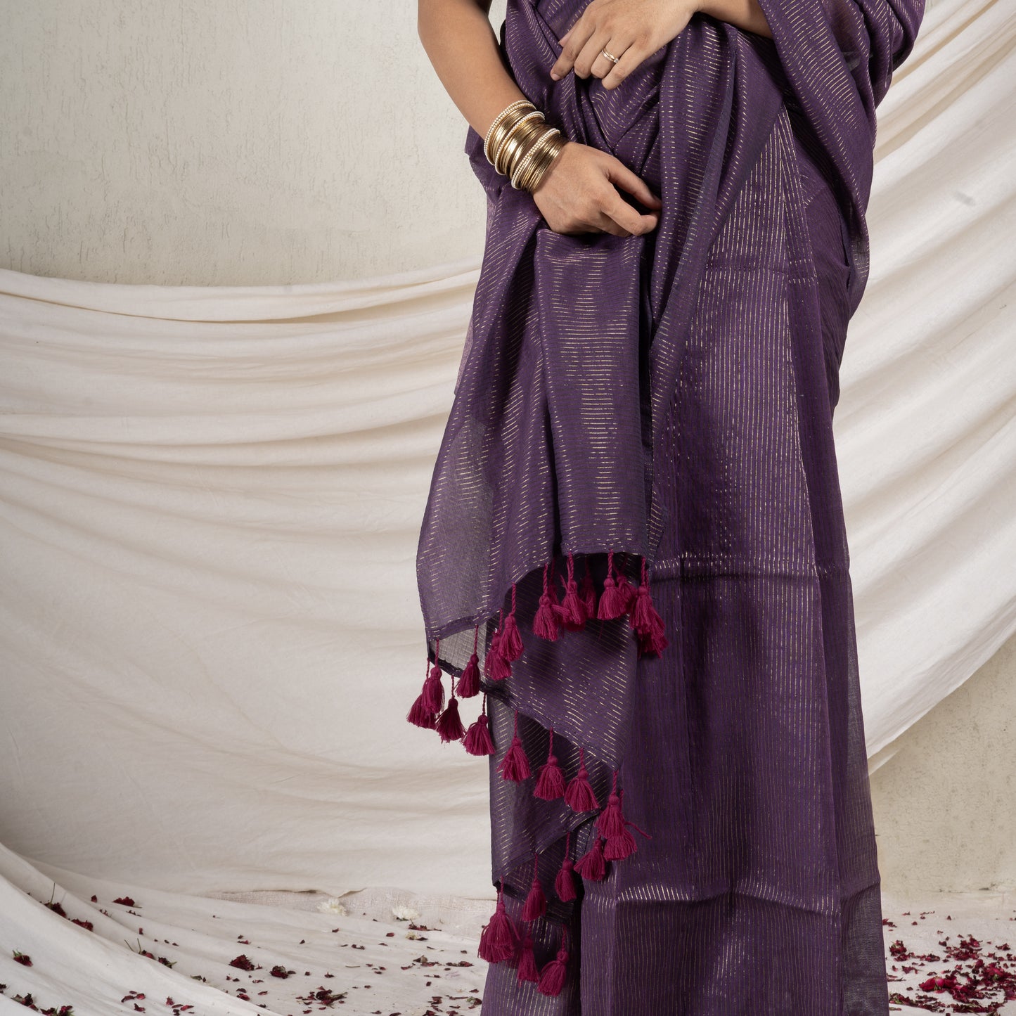 Merlot Gold Mul Saree
