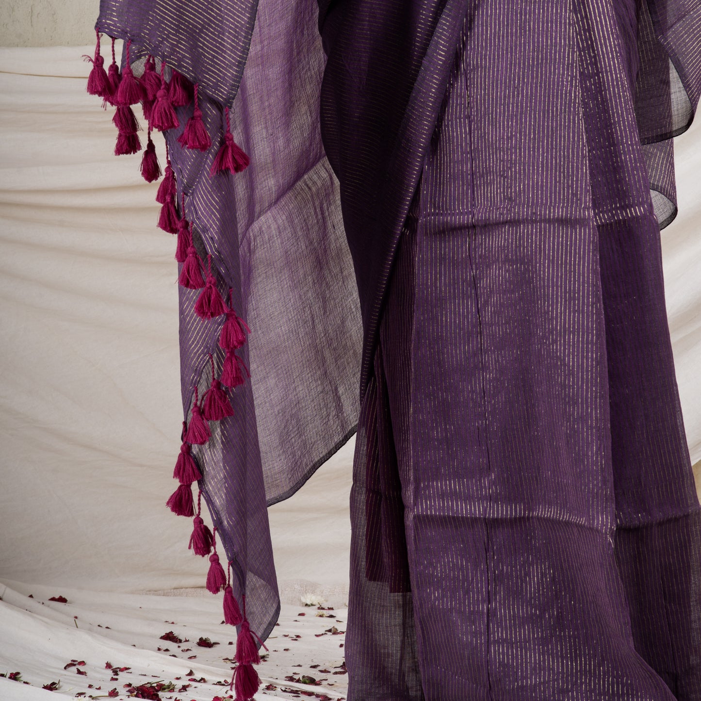 Merlot Gold Mul Saree