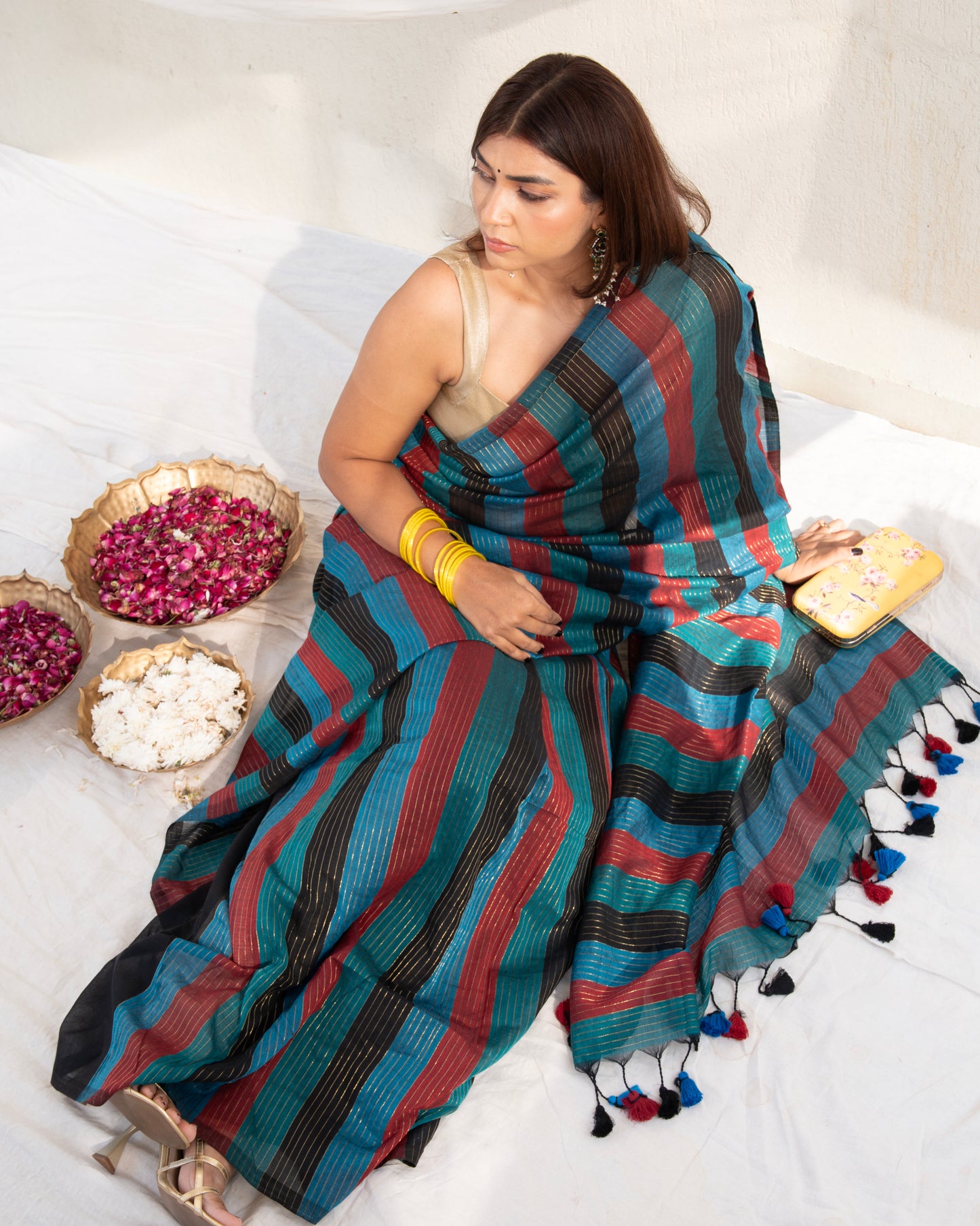 Siyaahi Cotton Zari Stripe Saree