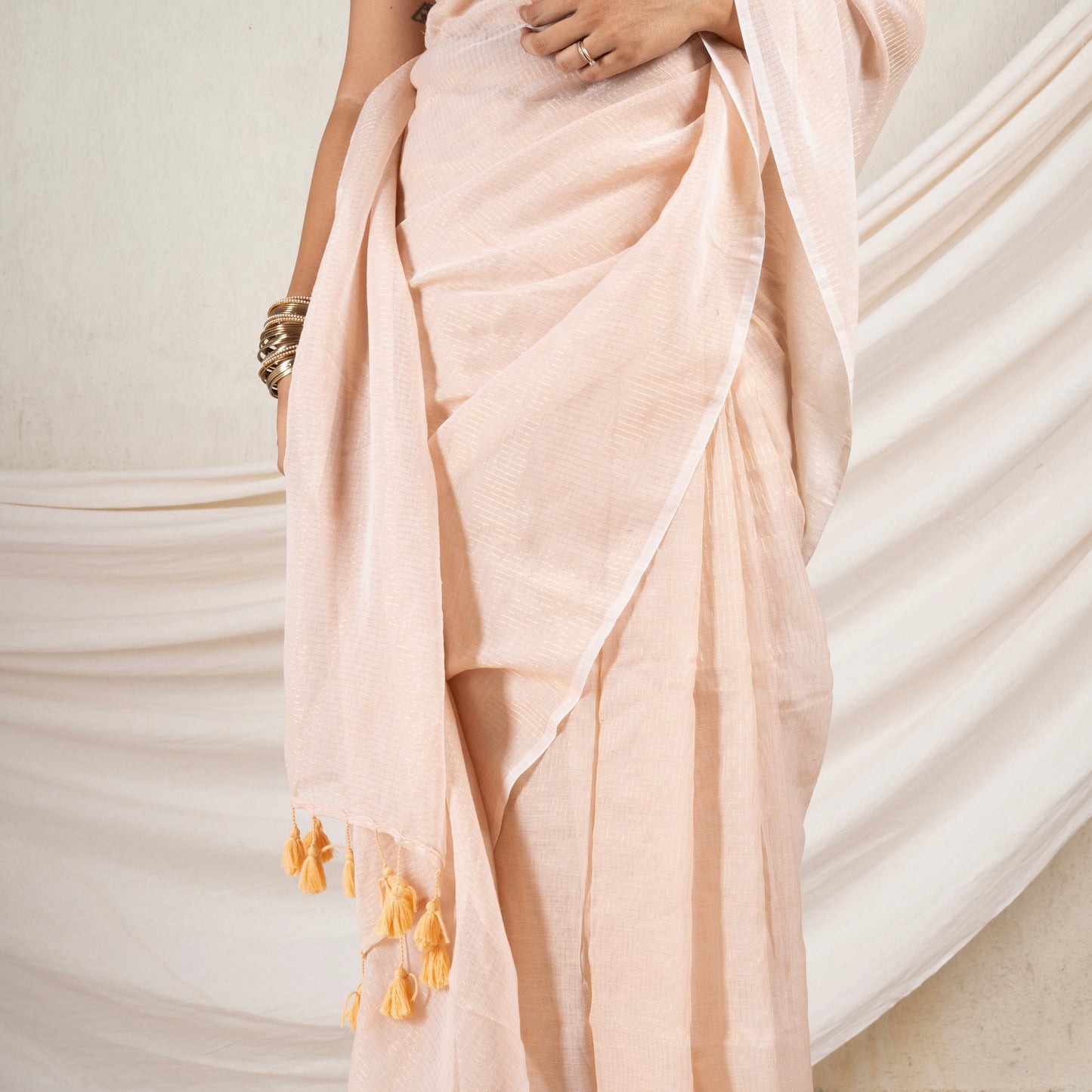 Beige Mulmul Zari Saree