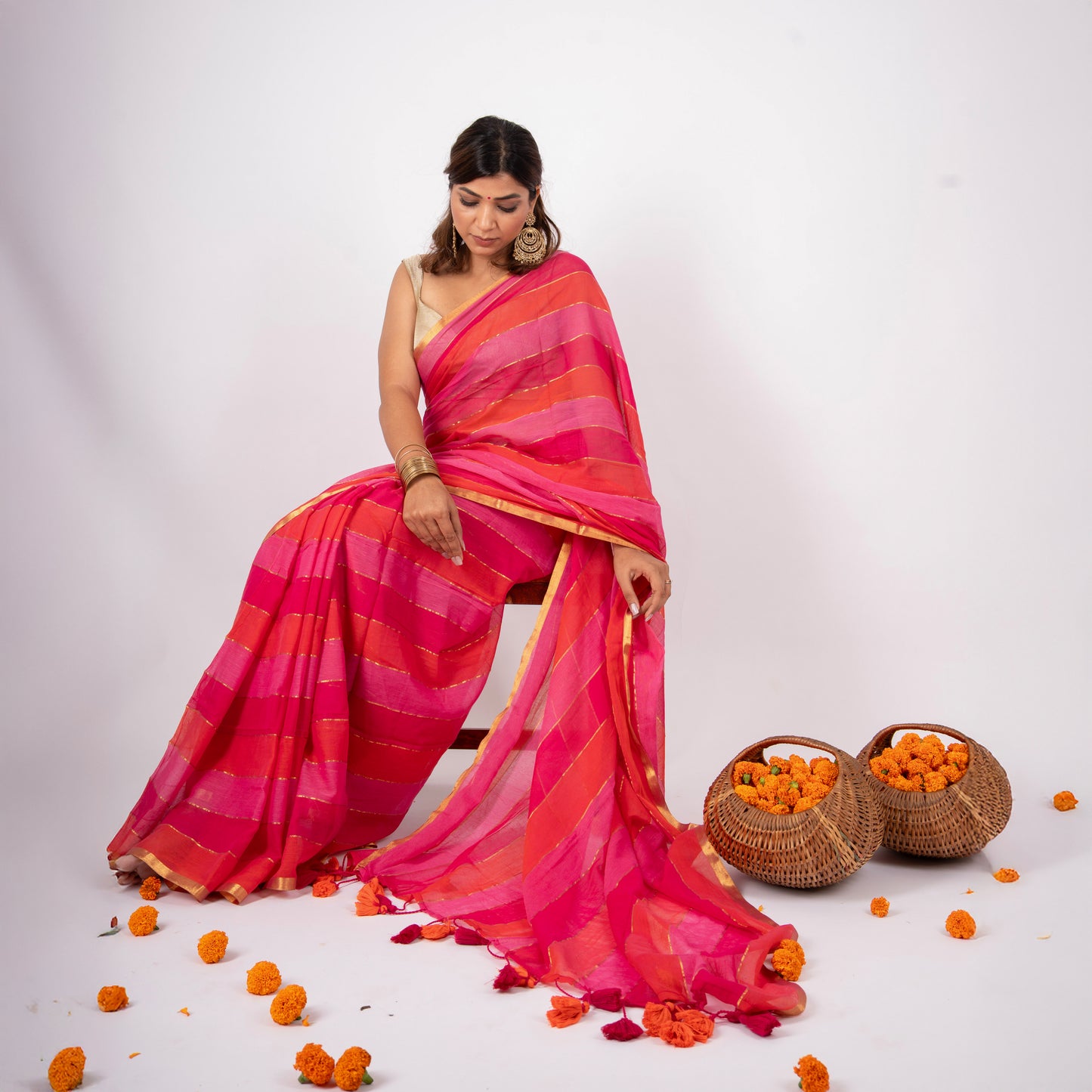 Sarini Mulmul Zari Saree