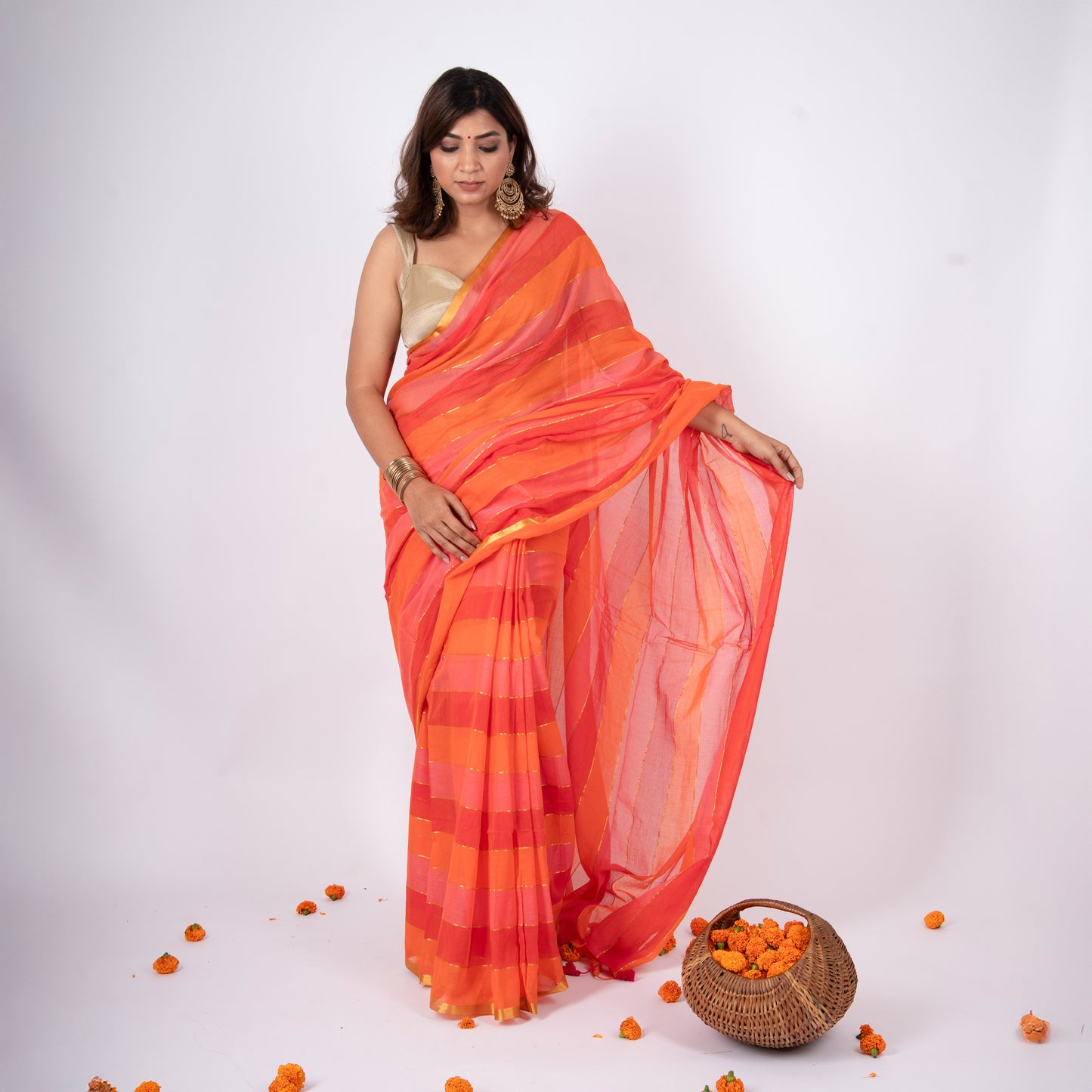Rangrez Mulmul Zari Saree