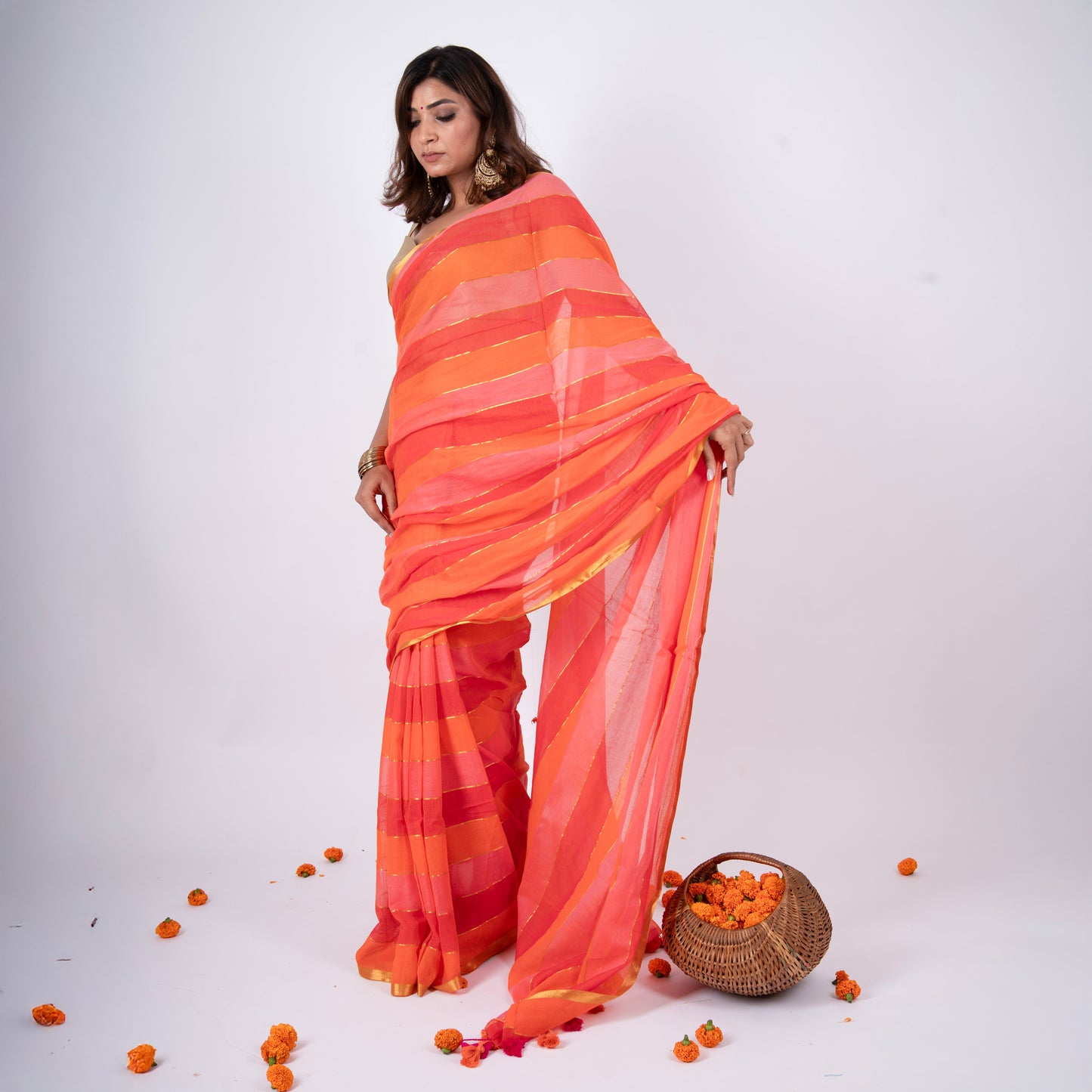 Rangrez Mulmul Zari Saree