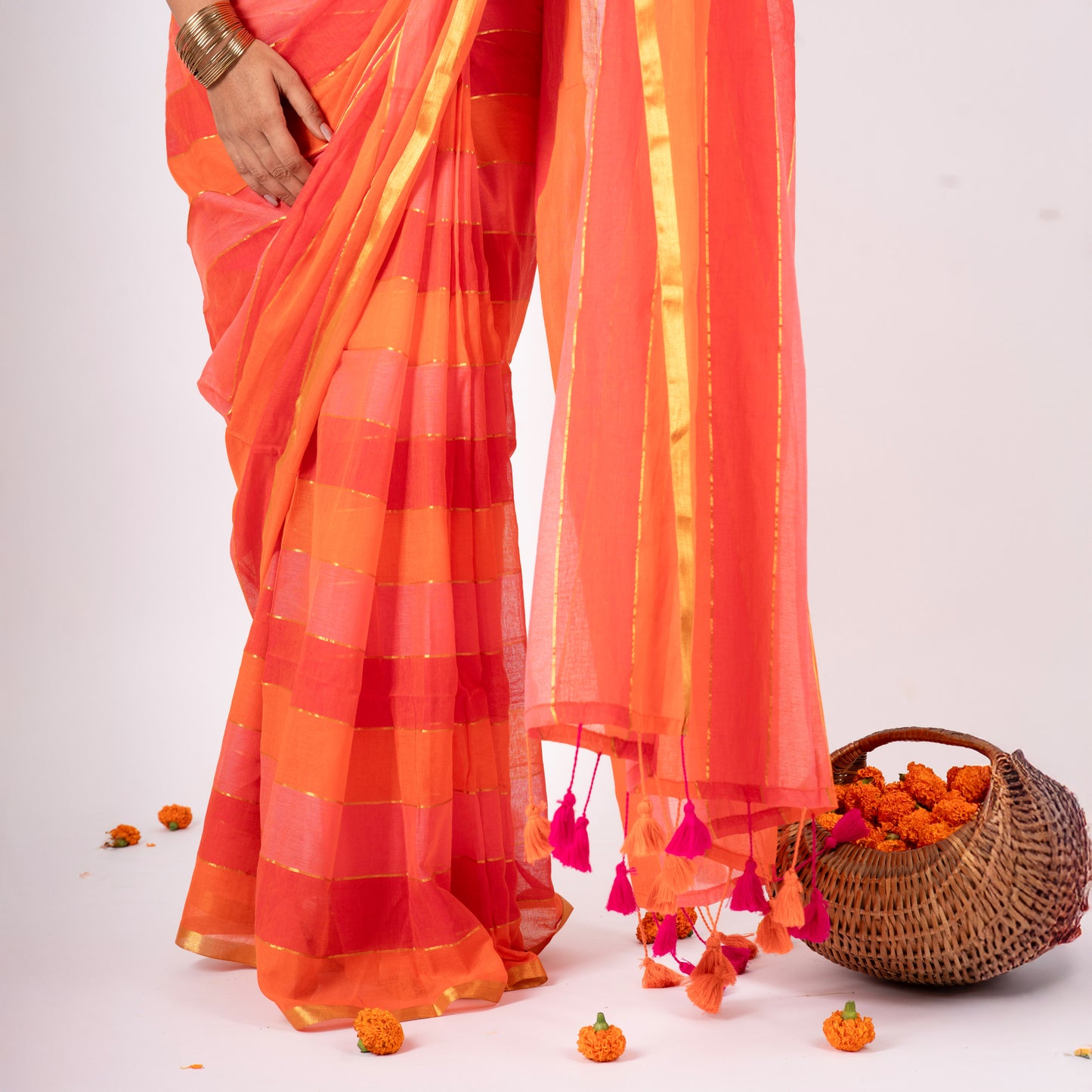 Rangrez Mulmul Zari Saree