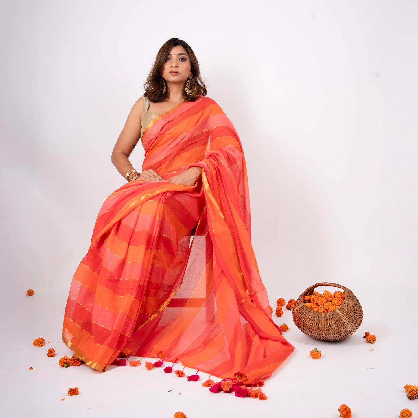Rangrez Mulmul Zari Saree