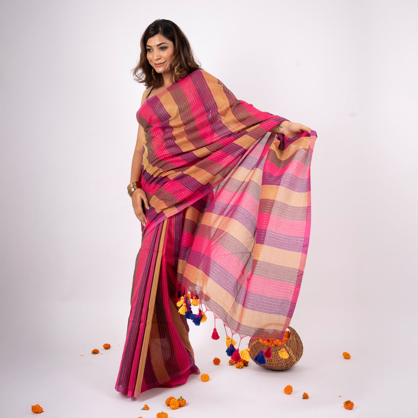 Samaya Cotton Zari Stripe Saree