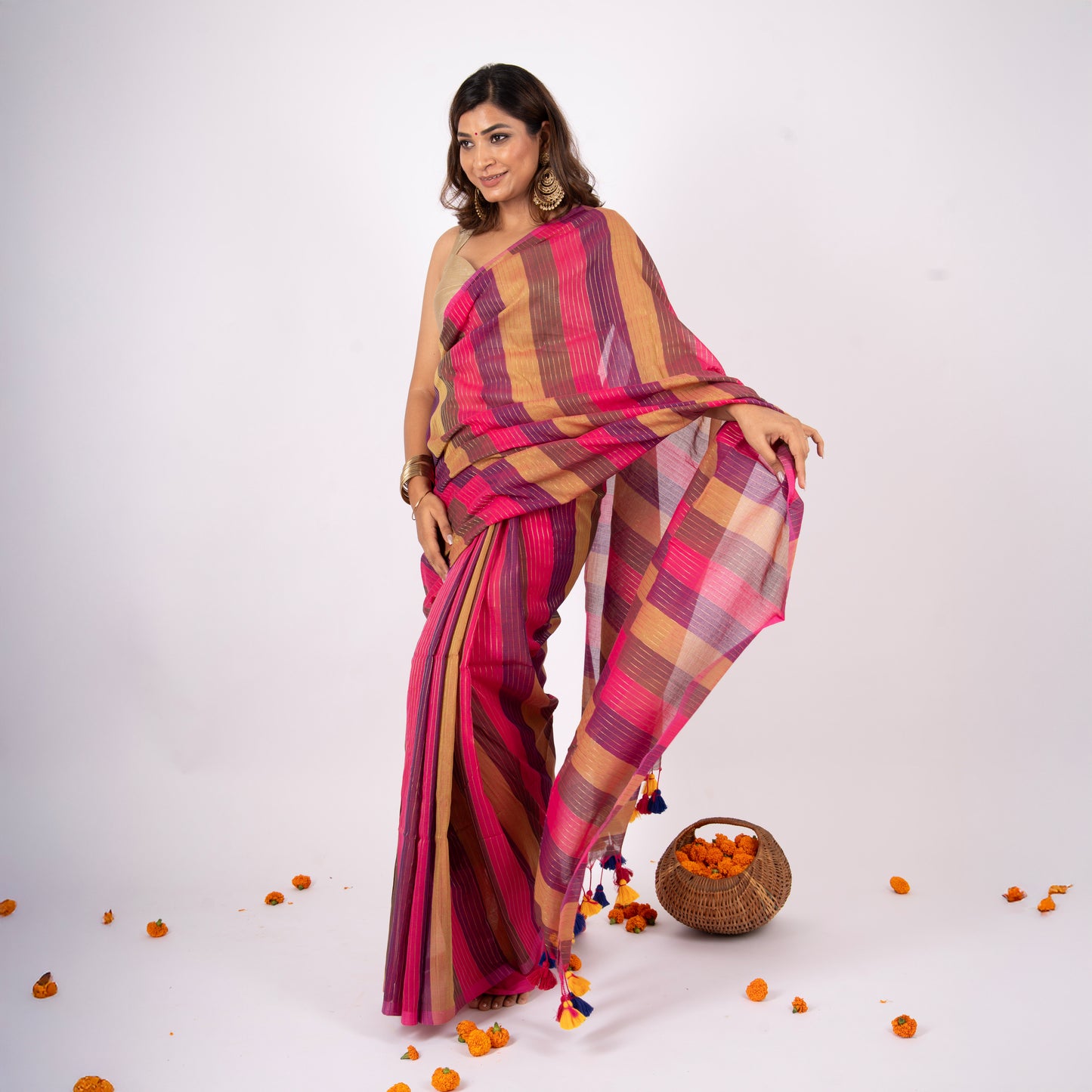 Samaya Cotton Zari Stripe Saree