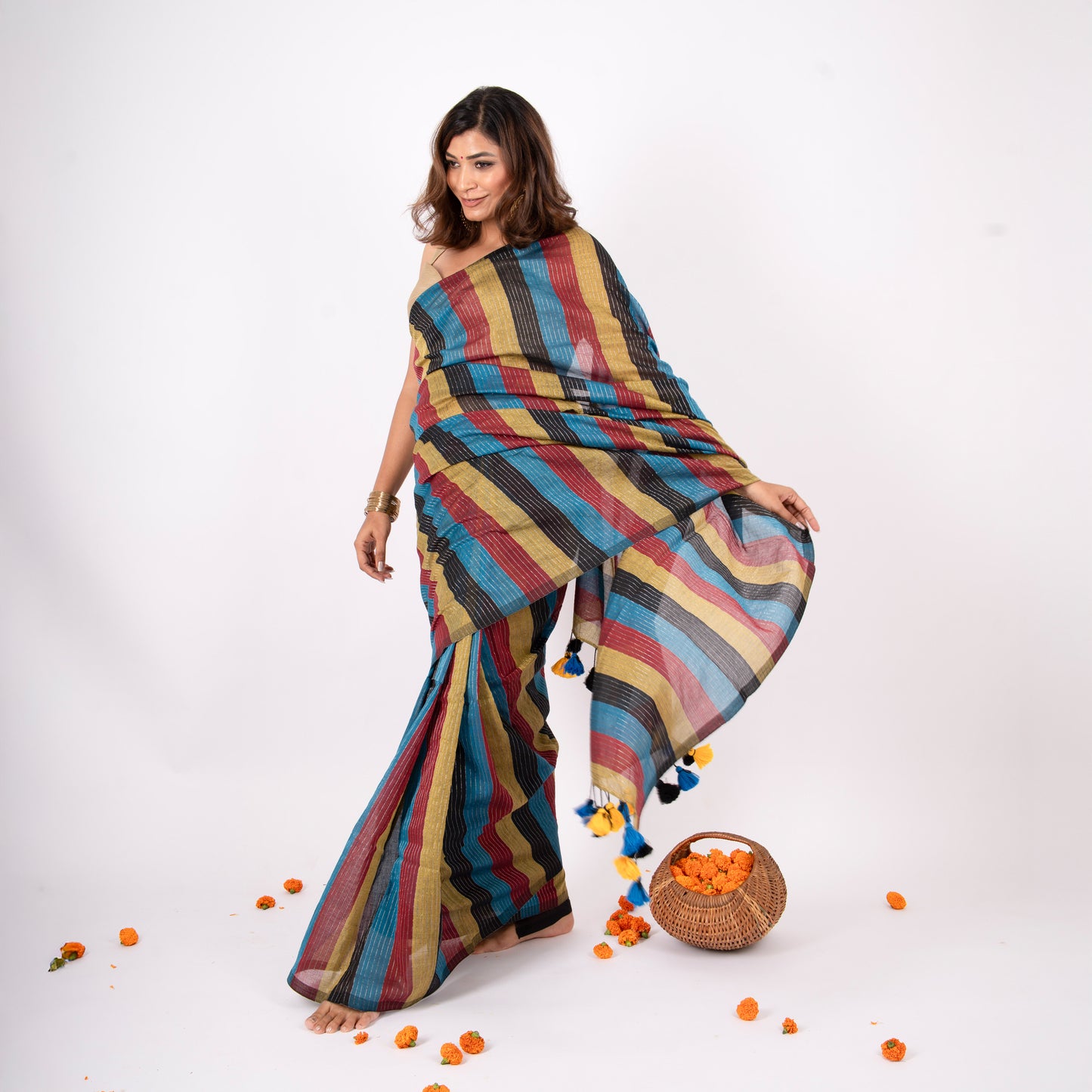Siyaahi Cotton Zari Stripe Saree