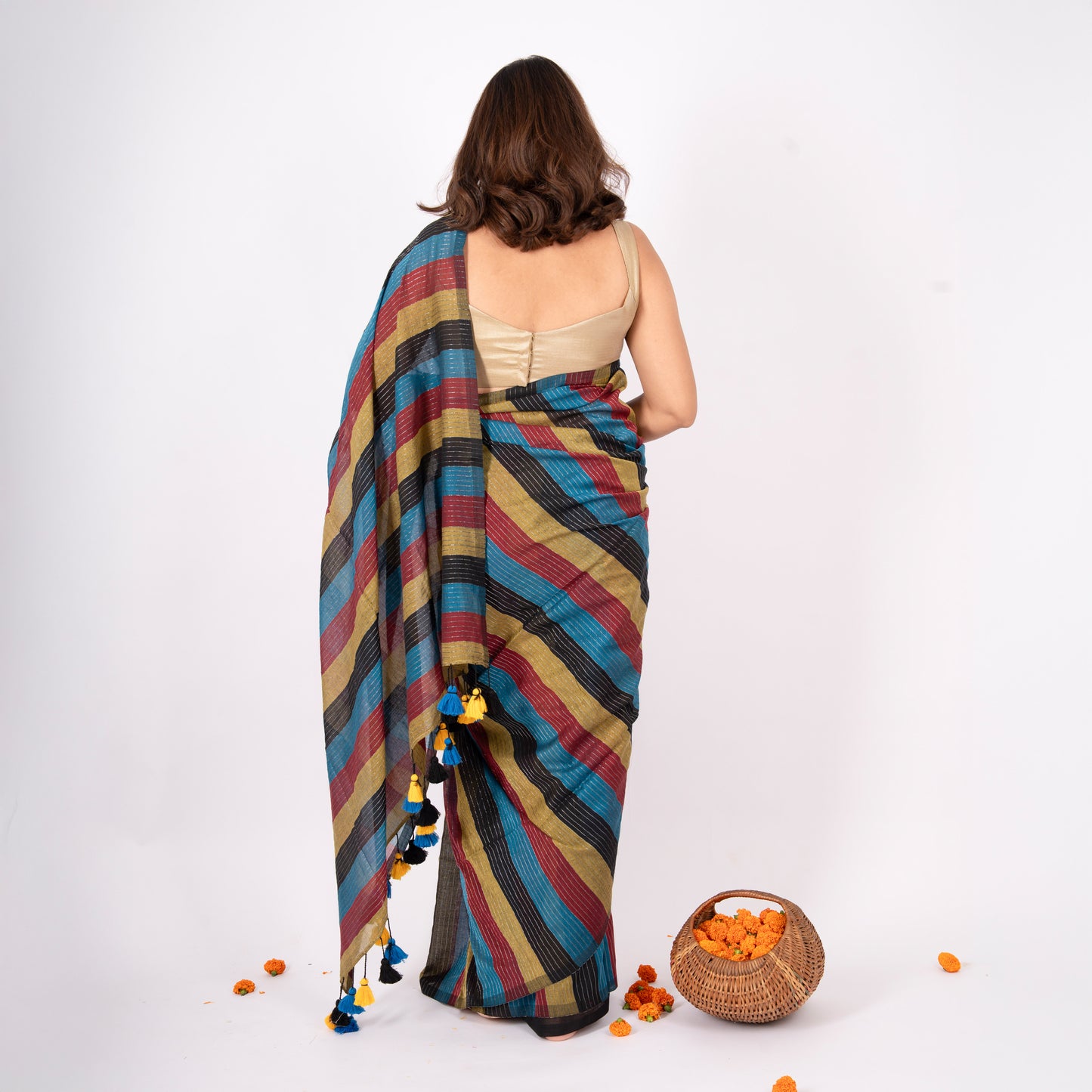 Siyaahi Cotton Zari Stripe Saree
