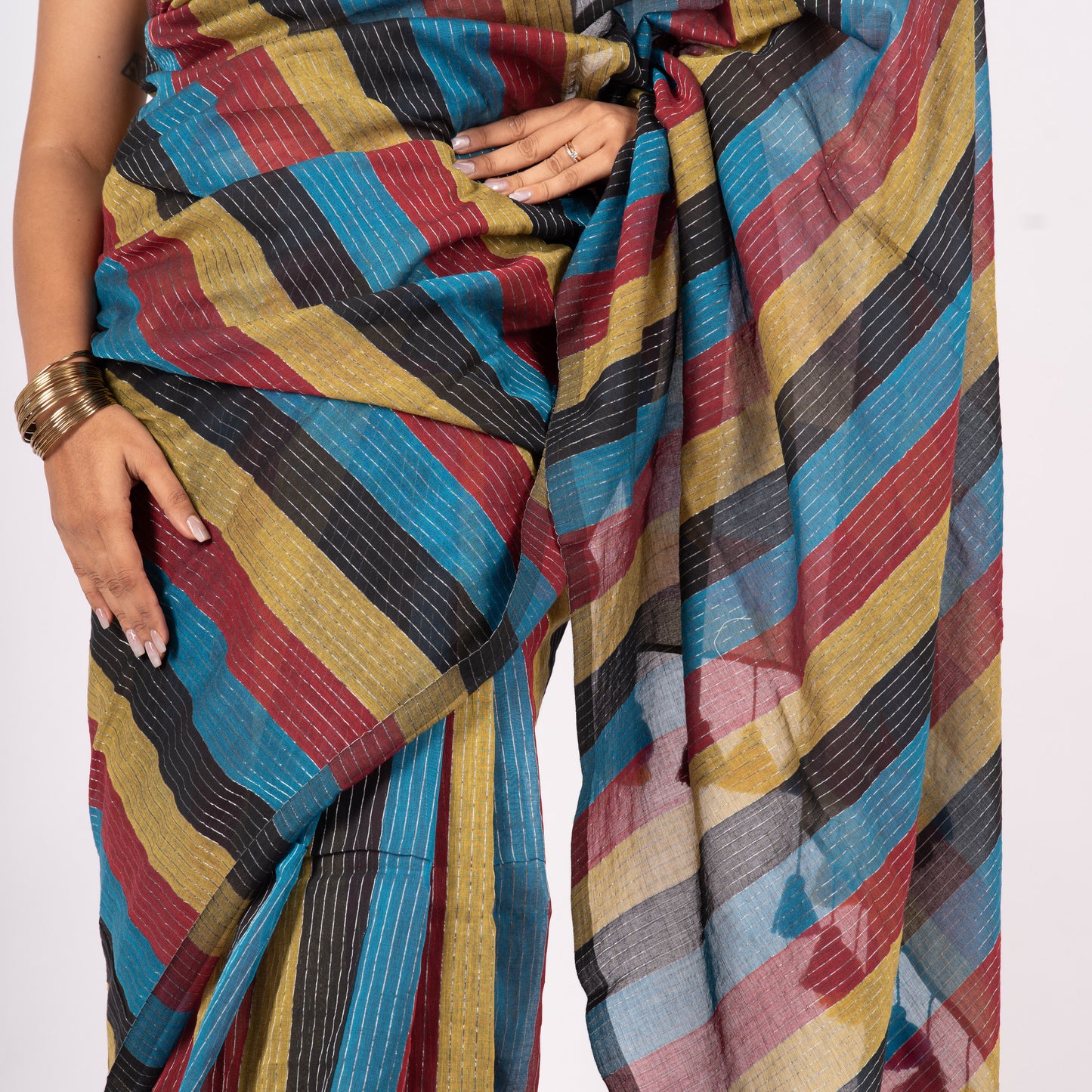 Siyaahi Cotton Zari Stripe Saree