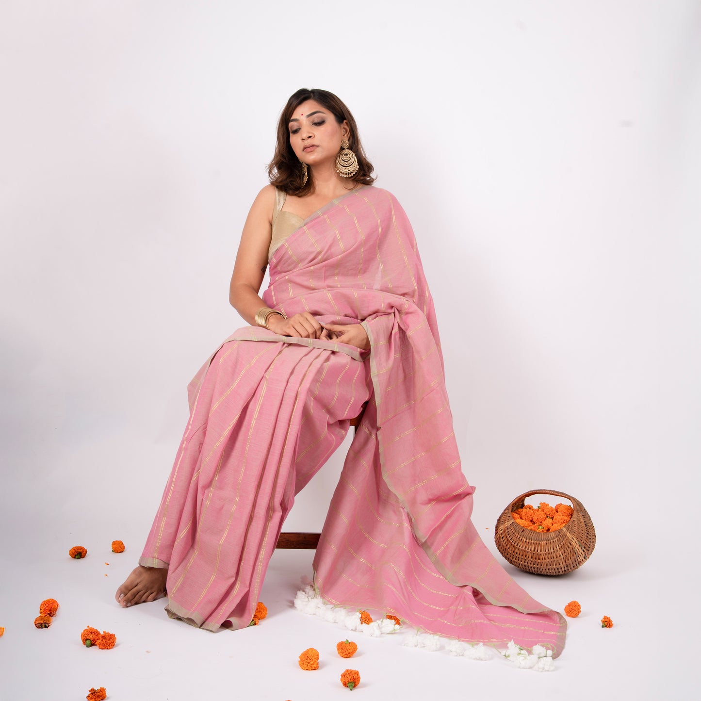 Tara Mulmul Zari Stripe Saree