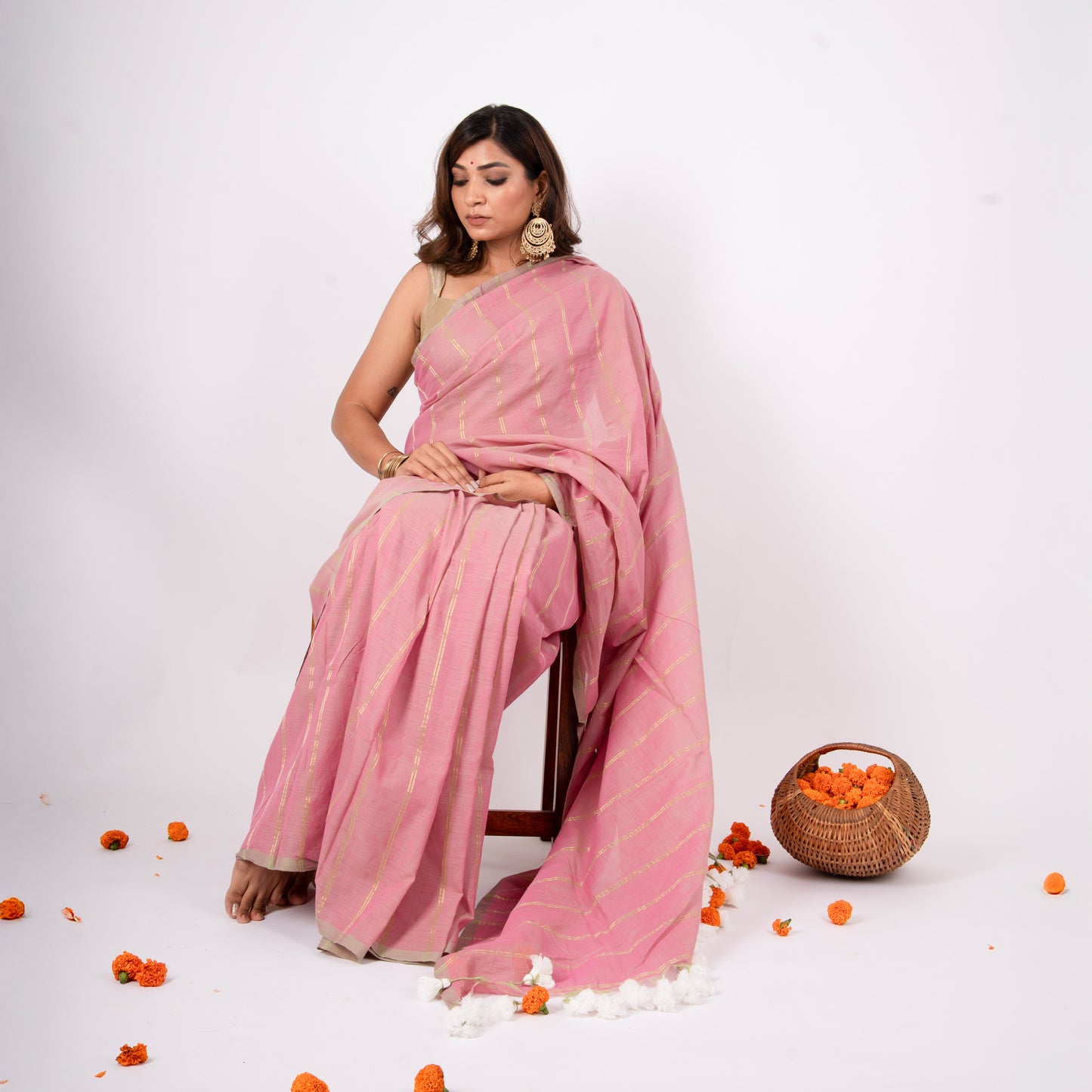 Tara Mulmul Zari Stripe Saree