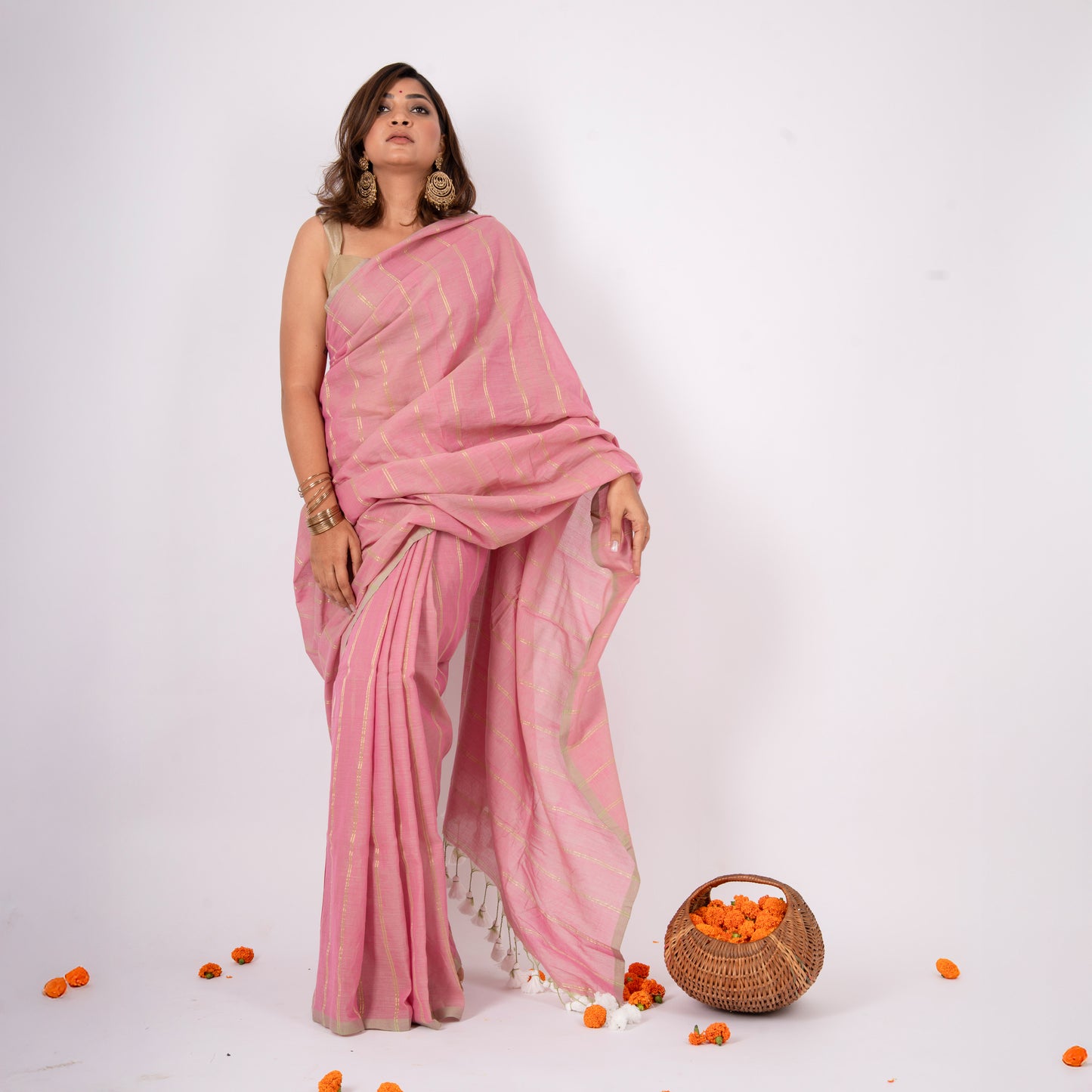 Tara Mulmul Zari Stripe Saree
