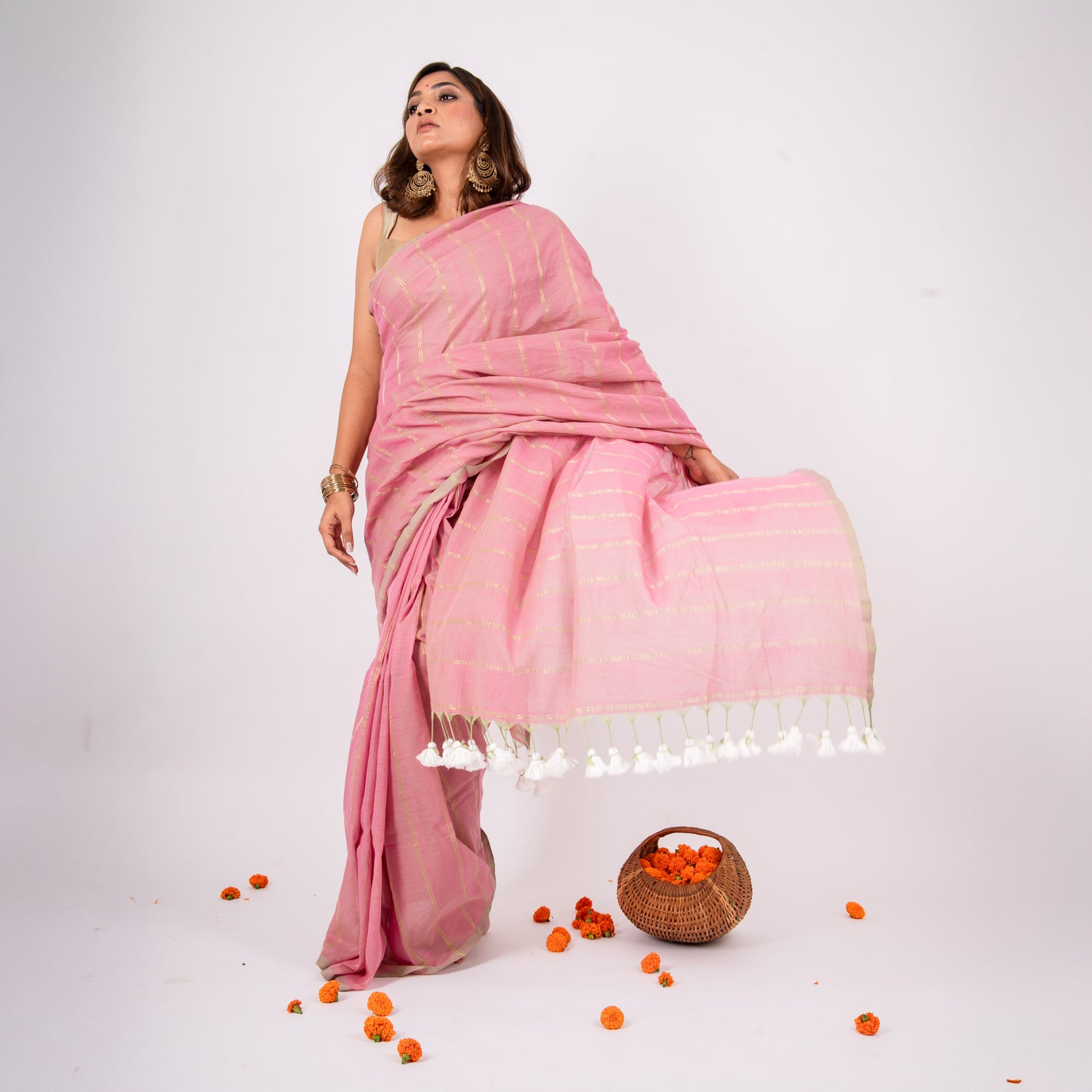 Tara Mulmul Zari Stripe Saree