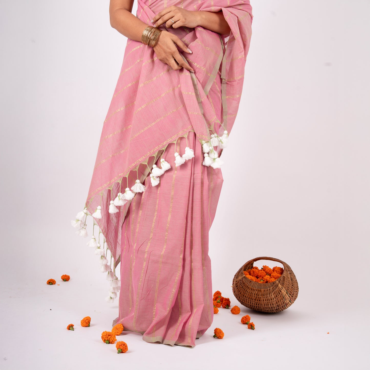 Tara Mulmul Zari Stripe Saree