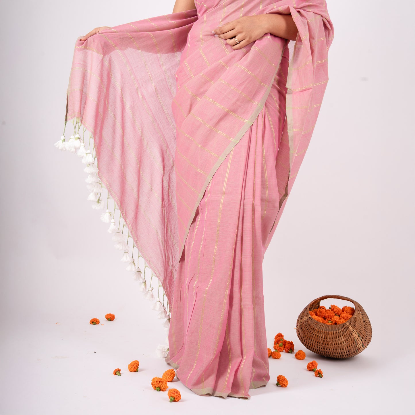 Tara Mulmul Zari Stripe Saree