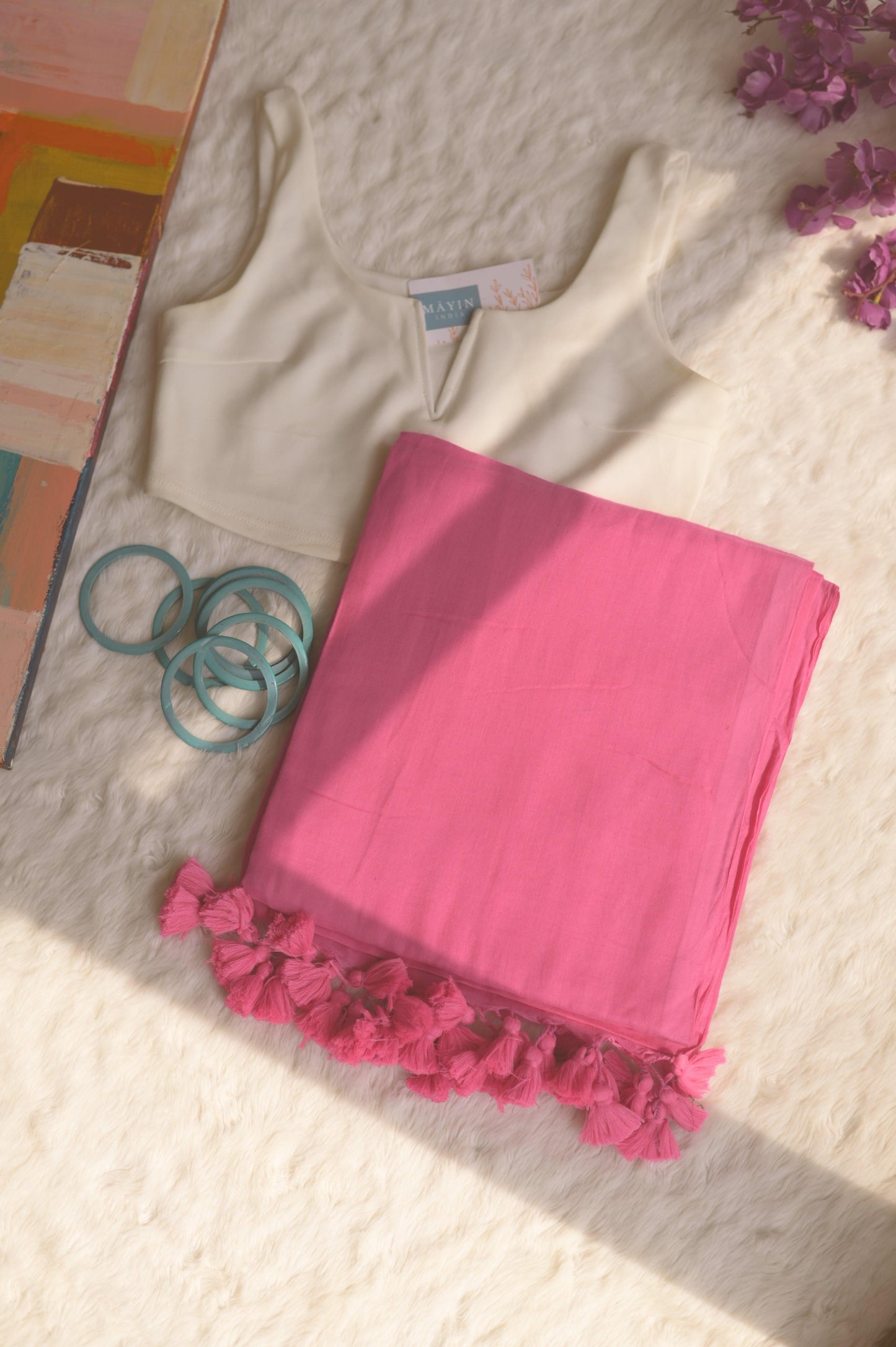 Strawberry Sorbet Mul Saree - Mayin India