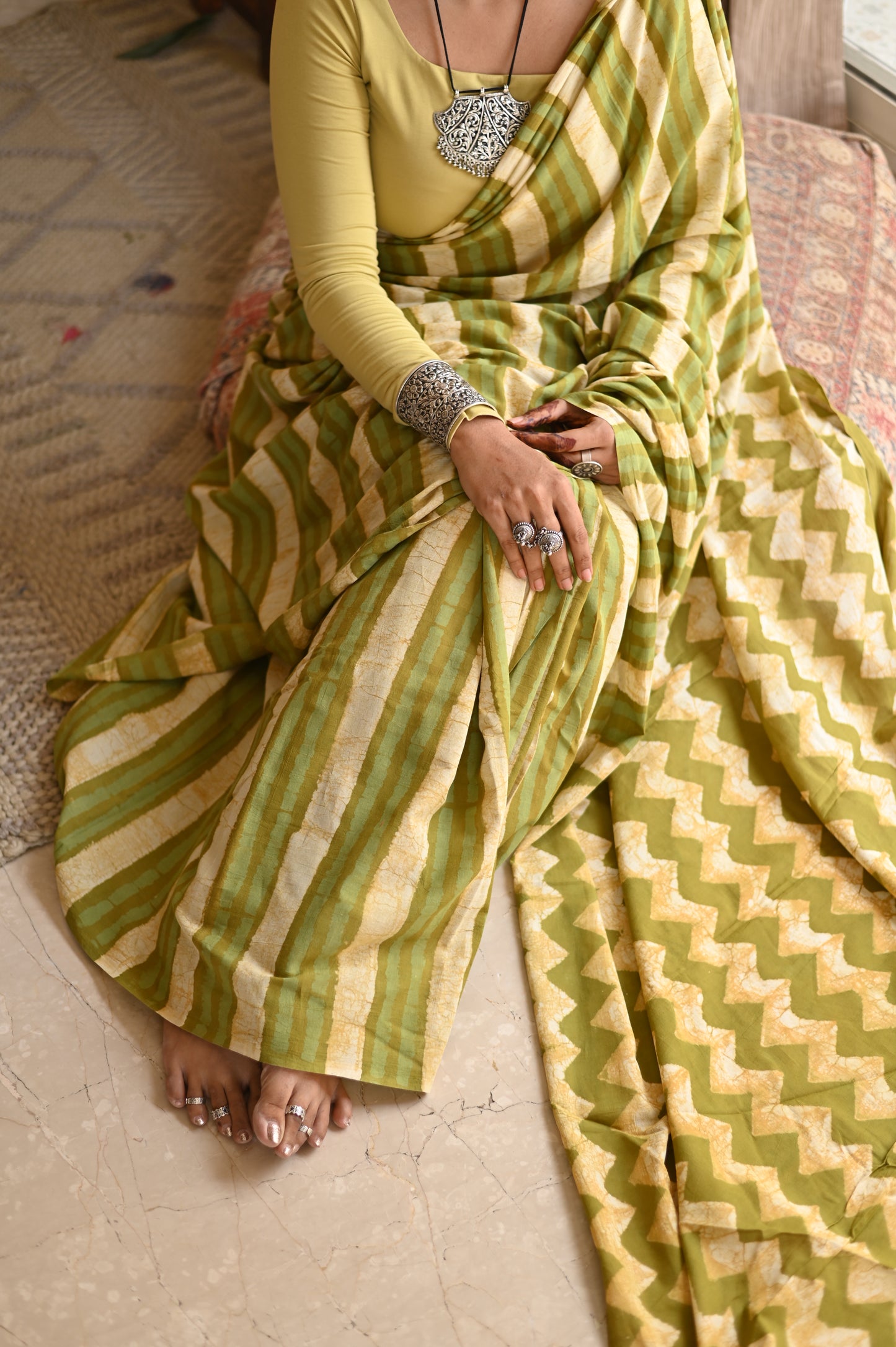 Matcha latte Dabu Mulmul Saree