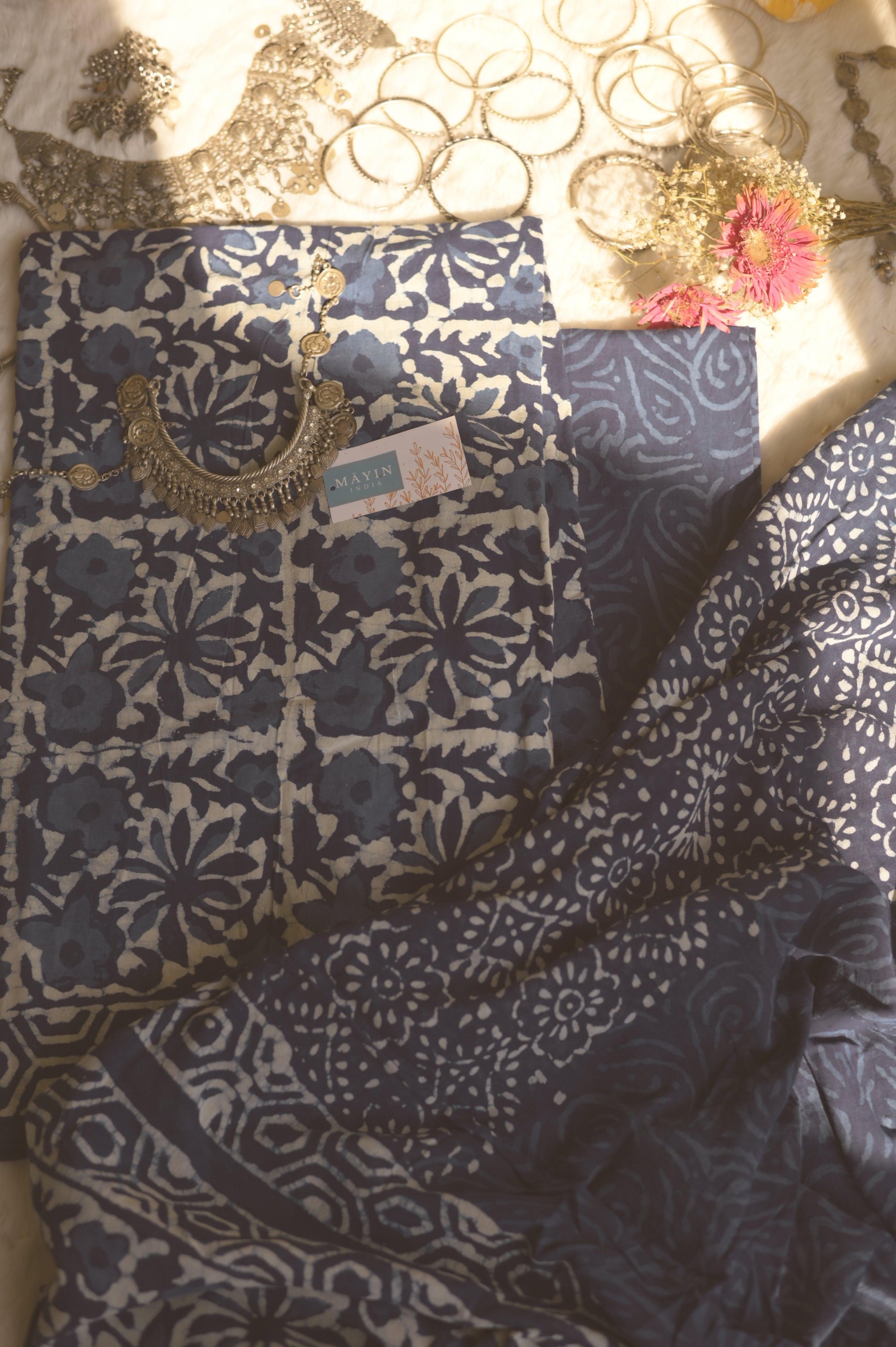 Indigo Handblockprinted Suit Set - Mayin India
