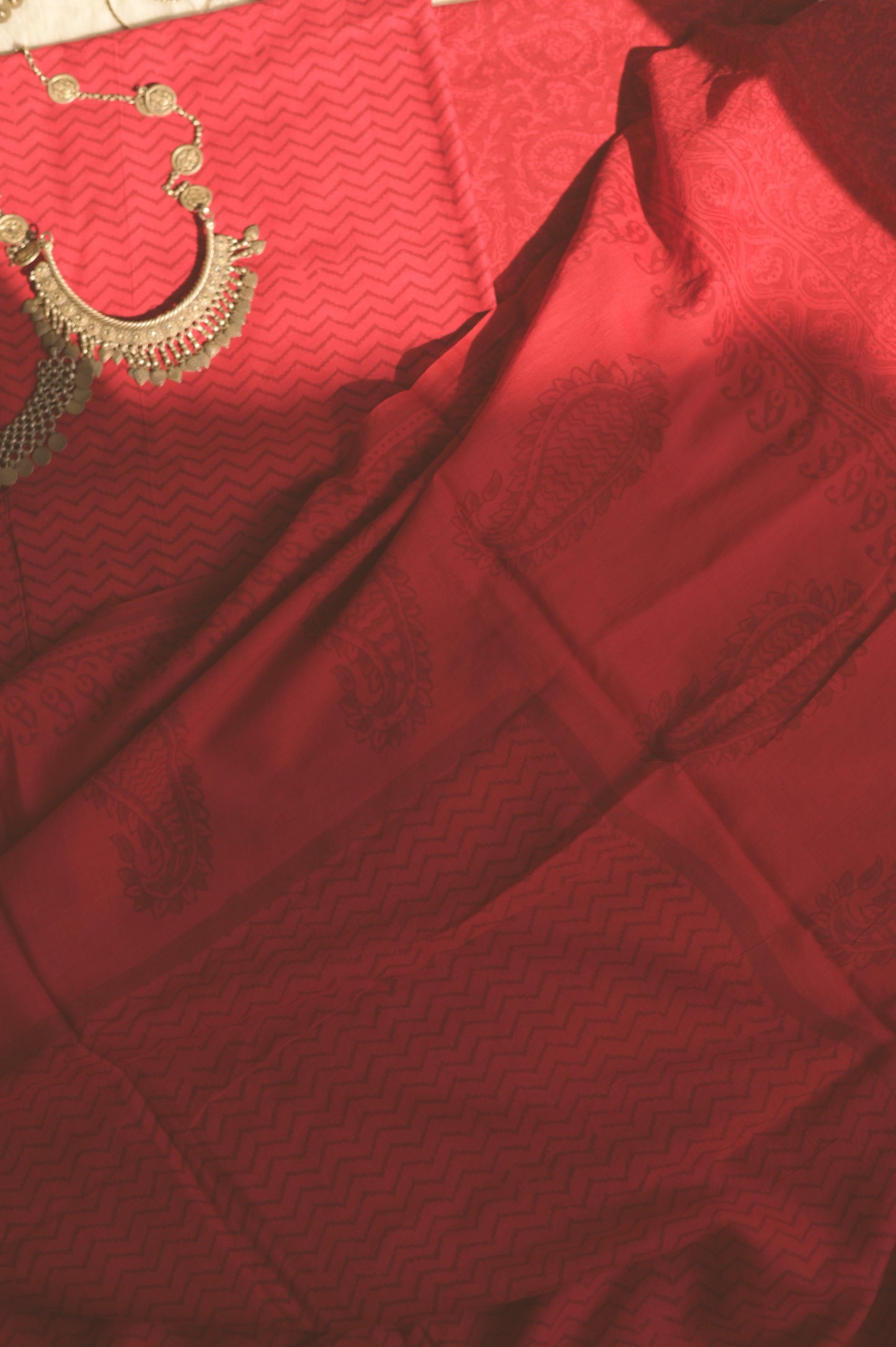Red Handblockprinted Suit Set - Mayin India