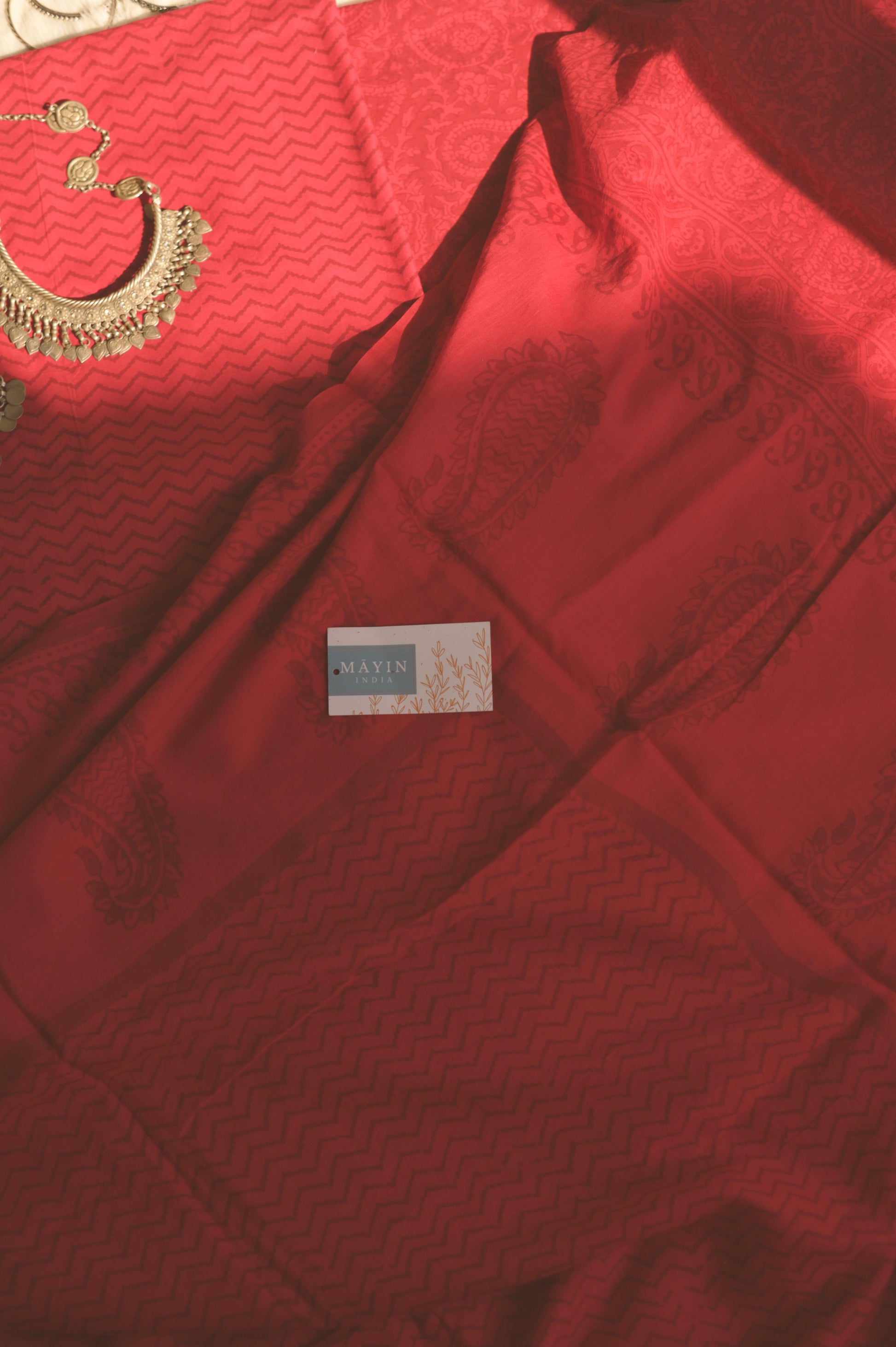 Red Handblockprinted Suit Set - Mayin India