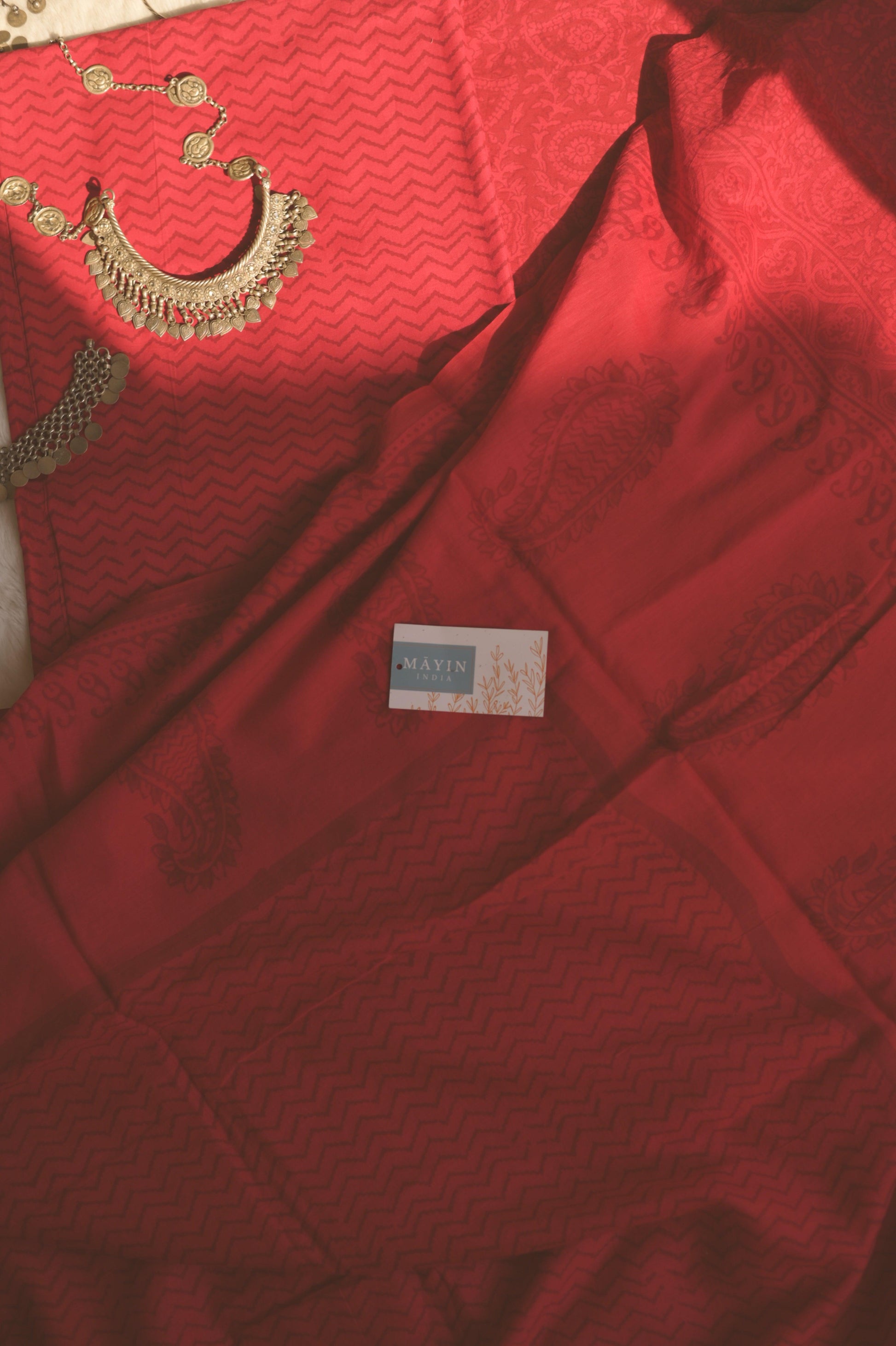 Red Handblockprinted Suit Set - Mayin India