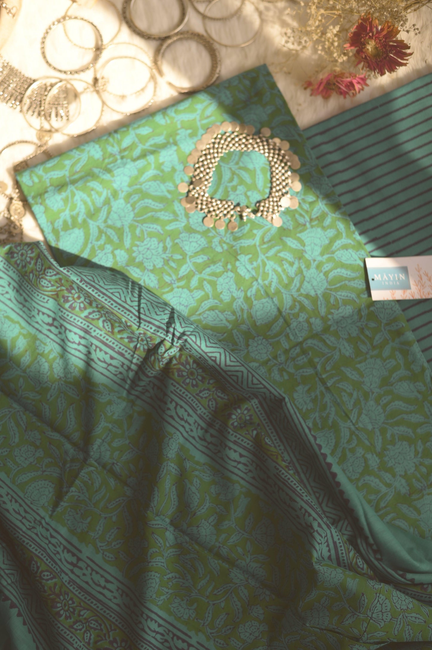 Green Handblockprinted Suit Set - Mayin India