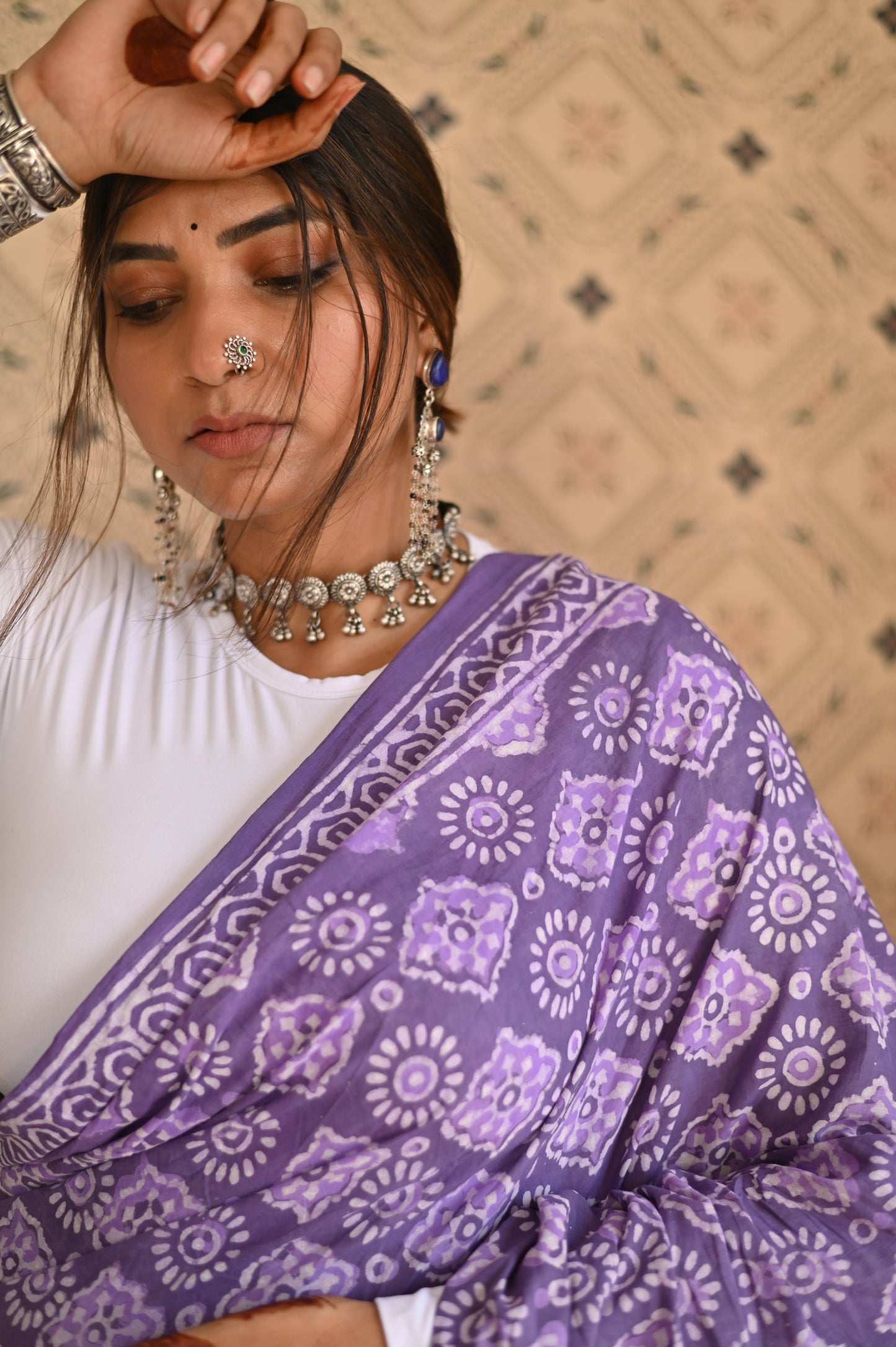 Dusty Purple Dabu Mulmul Saree