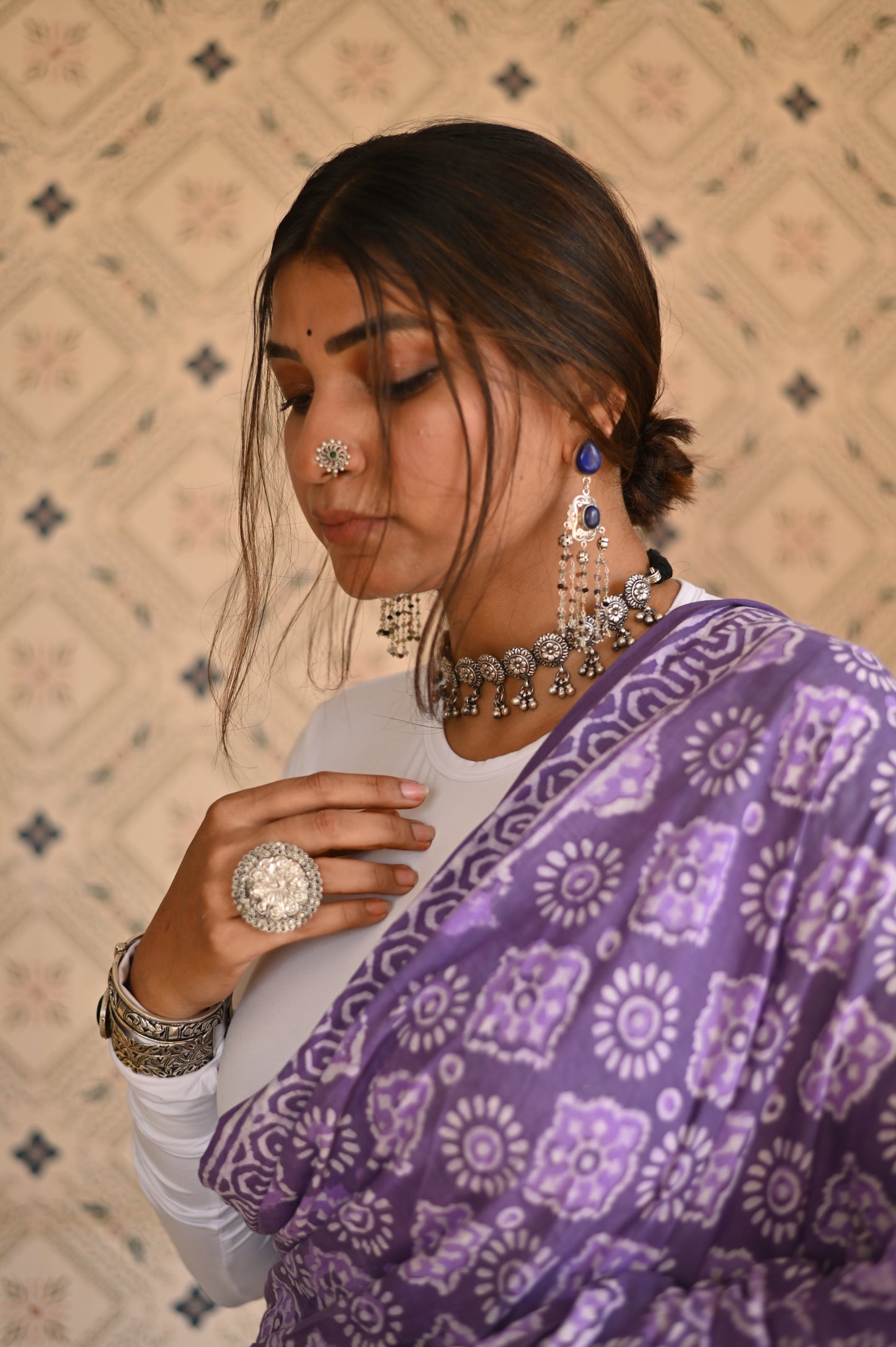 Dusty Purple Dabu Mulmul Saree