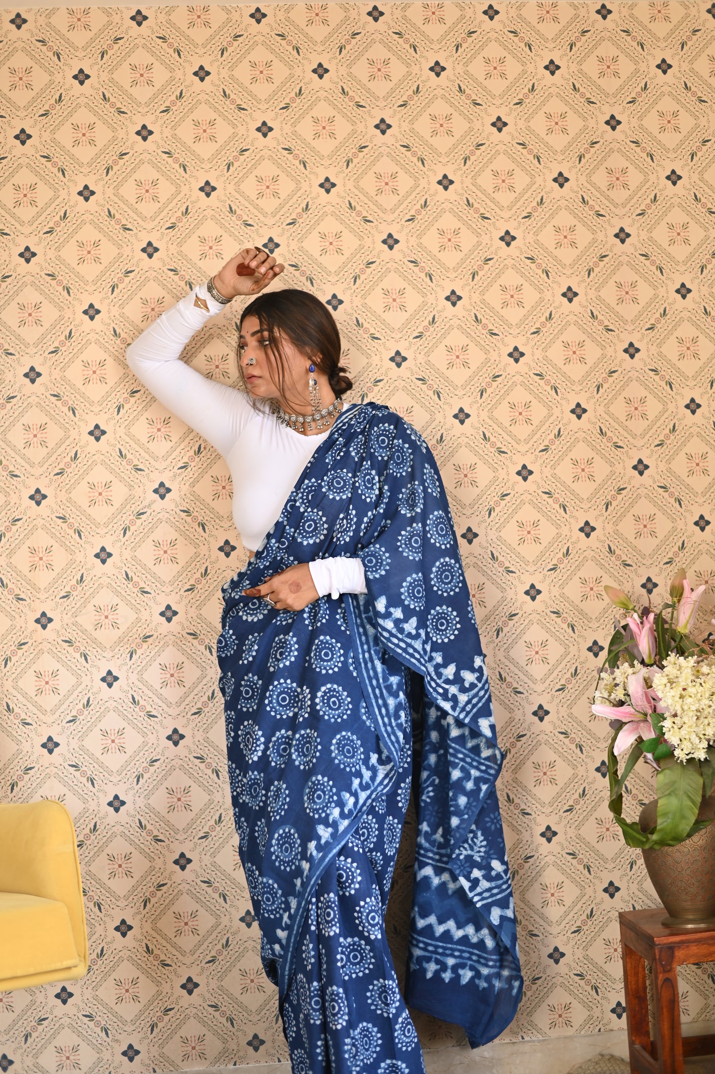 Indigo Dabu Mulmul Saree