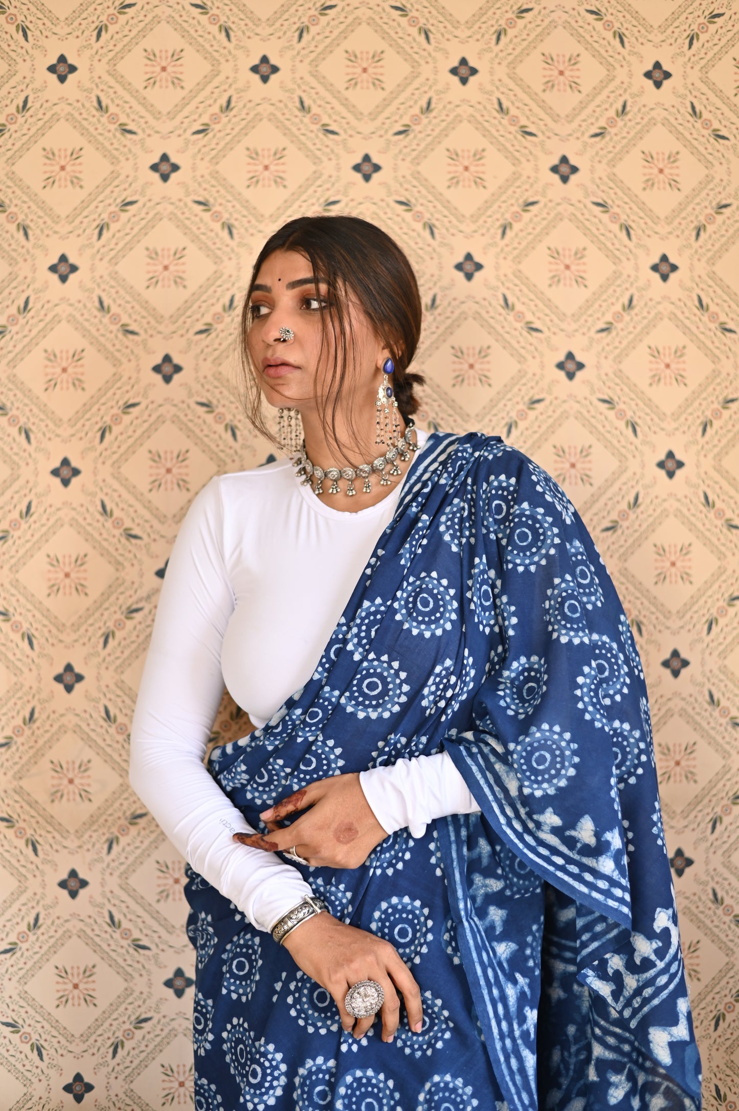 Indigo Dabu Mulmul Saree